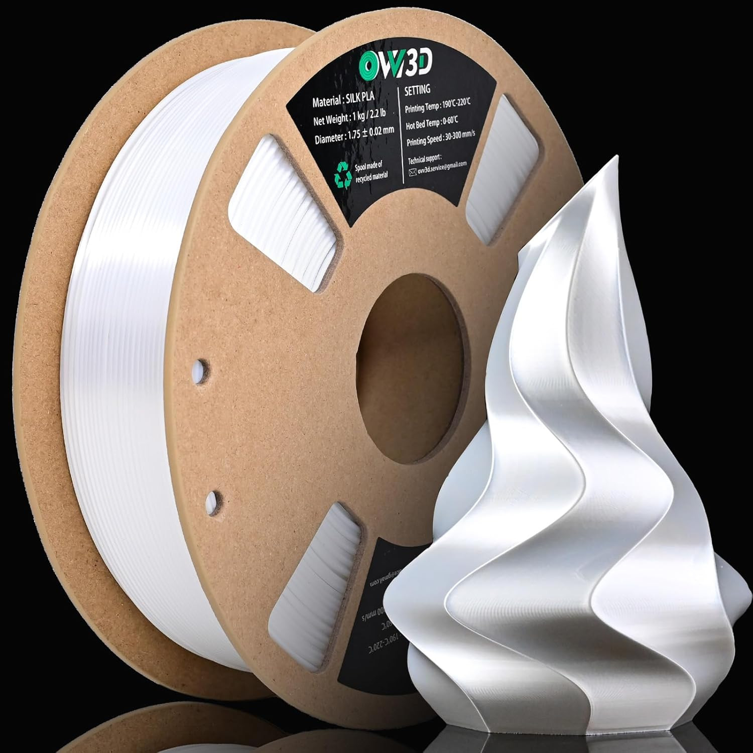 Silk PLA Filament 1.75Mm, Upgrade White PLA Filament 3D Printer Filament, Silk W