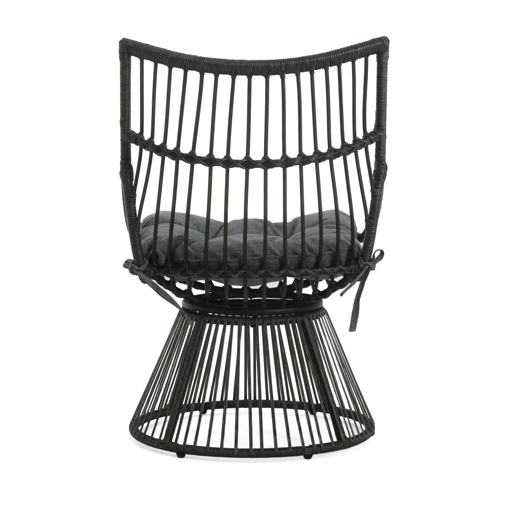 Mid Century High Back Wicker Chair with Side Table Grey PE Rattan