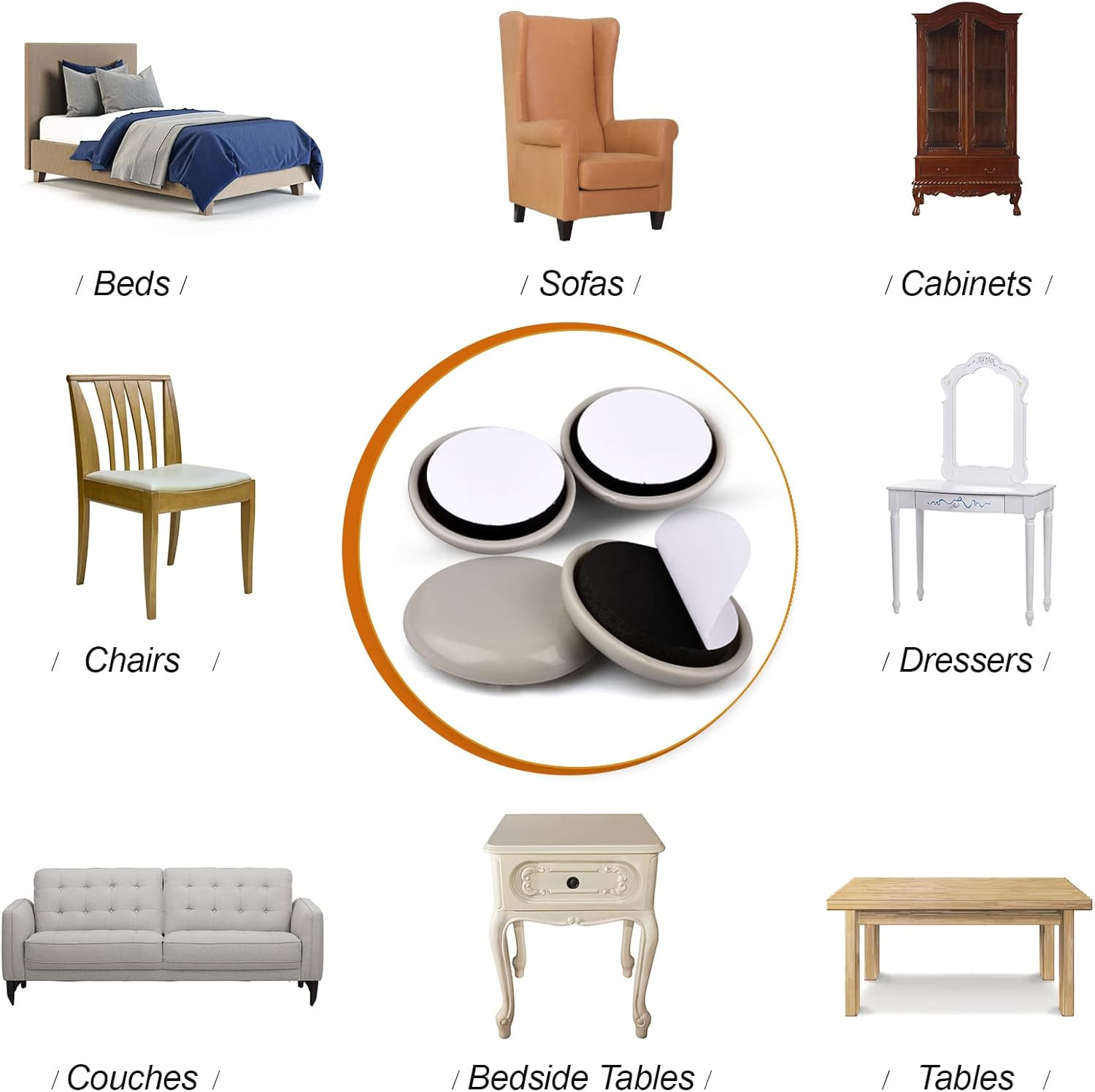 24Pcs Furniture Moving Kit Sliders Coasters for Carpet and Hardwood Tile Floor 1