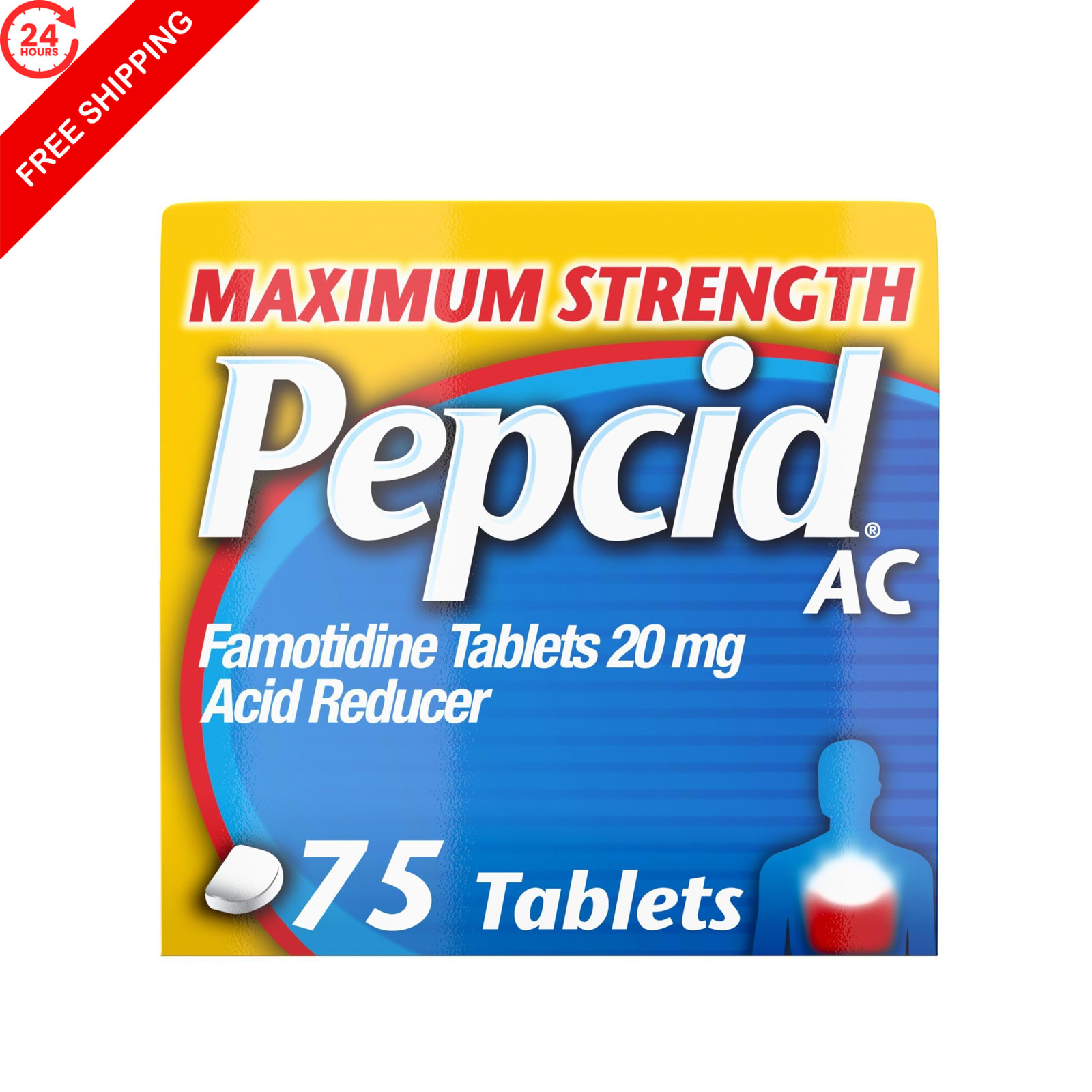 Pepcid AC Max Strength Tablets, 20mg Famotidine, 75 Count (Pack of 1), Blue