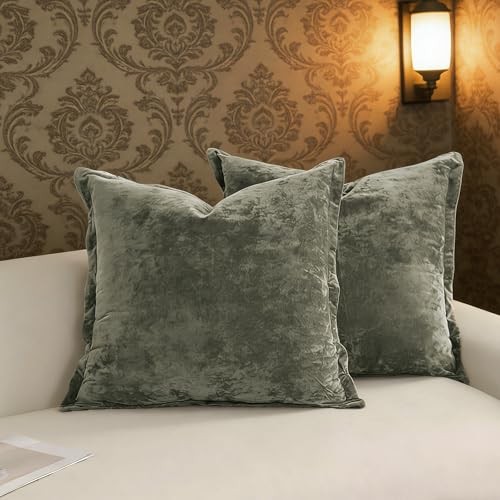 Greek Velvet Euro Sham Covers Set of 2 26x26 26" x 26" (Pack of 2) Army Green