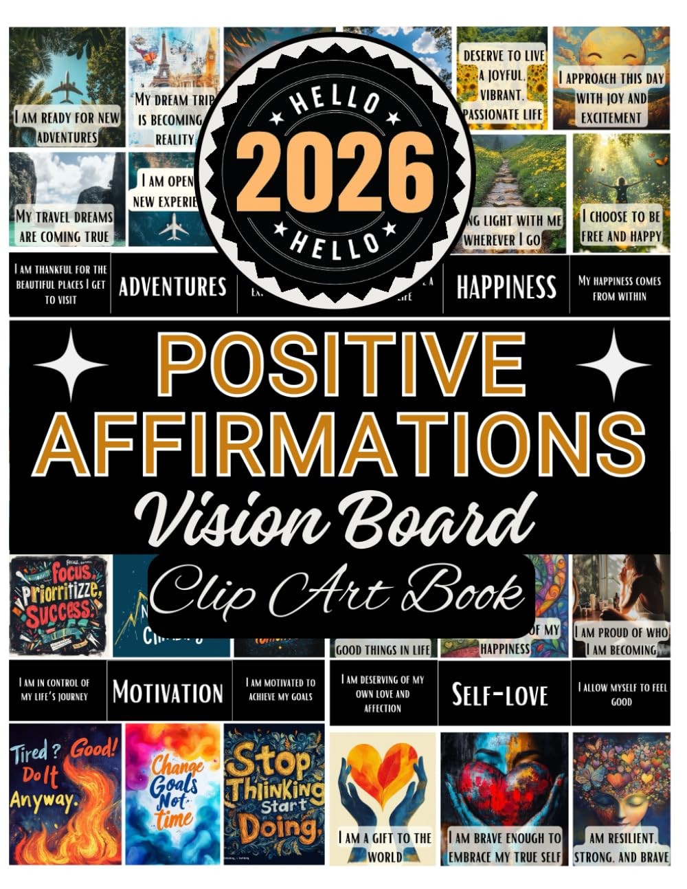Positive Affirmations Vision Board Clip Art Book: Inspiring Supplies For Women T