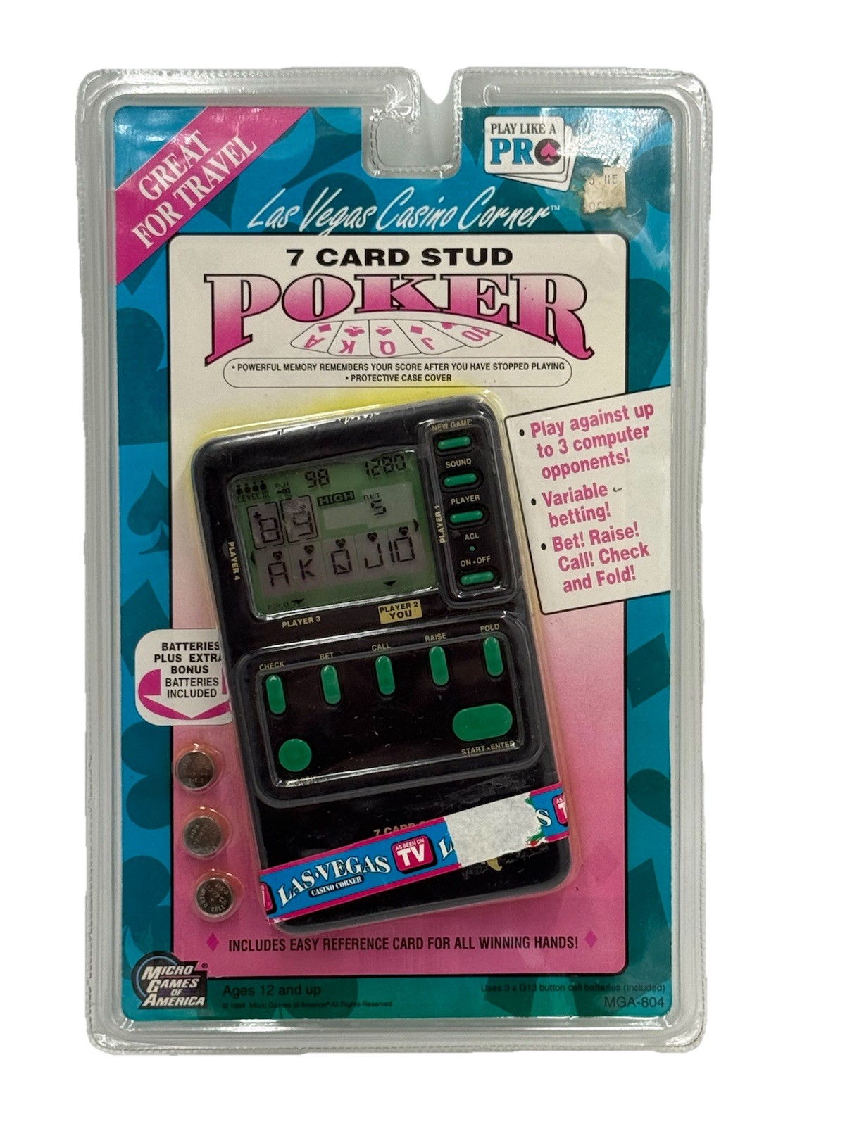 Micro Games of America LAS VEGAS 7 CARD STUD POKER Electronic Game 1995