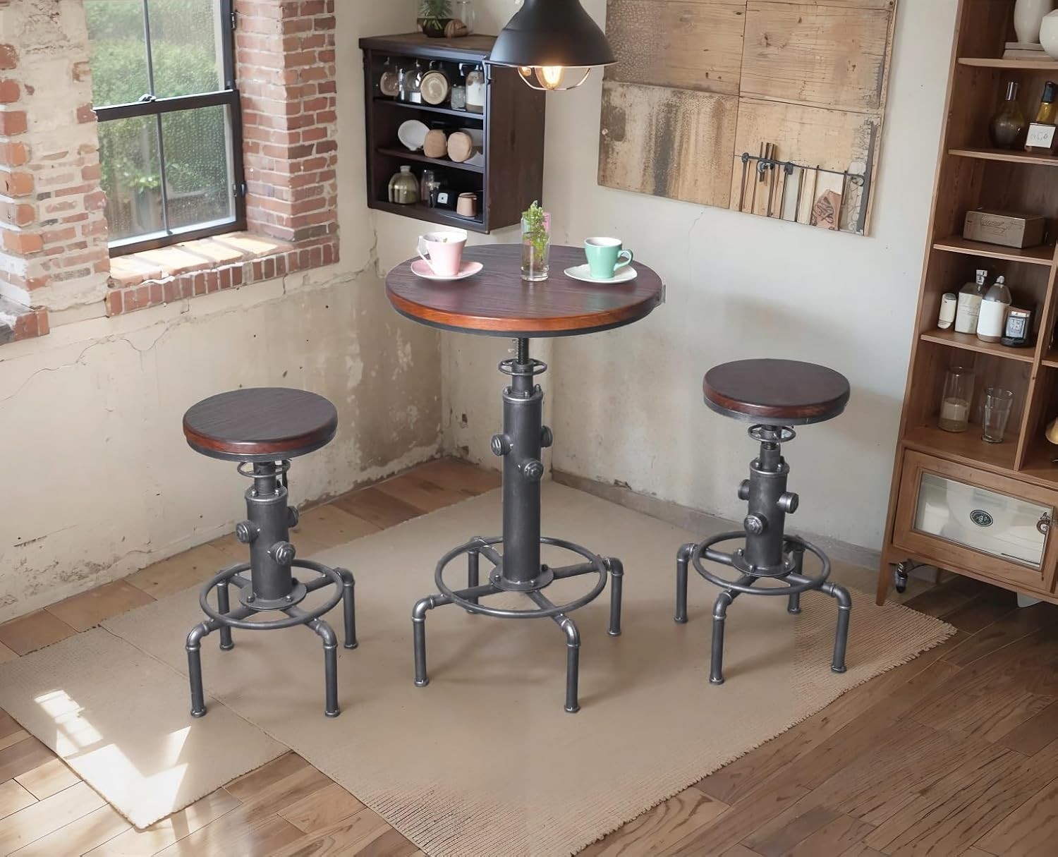 Industrial Bar Table 31.5-41.3" Adjustable Pub Table Kitchen Dining Coffee