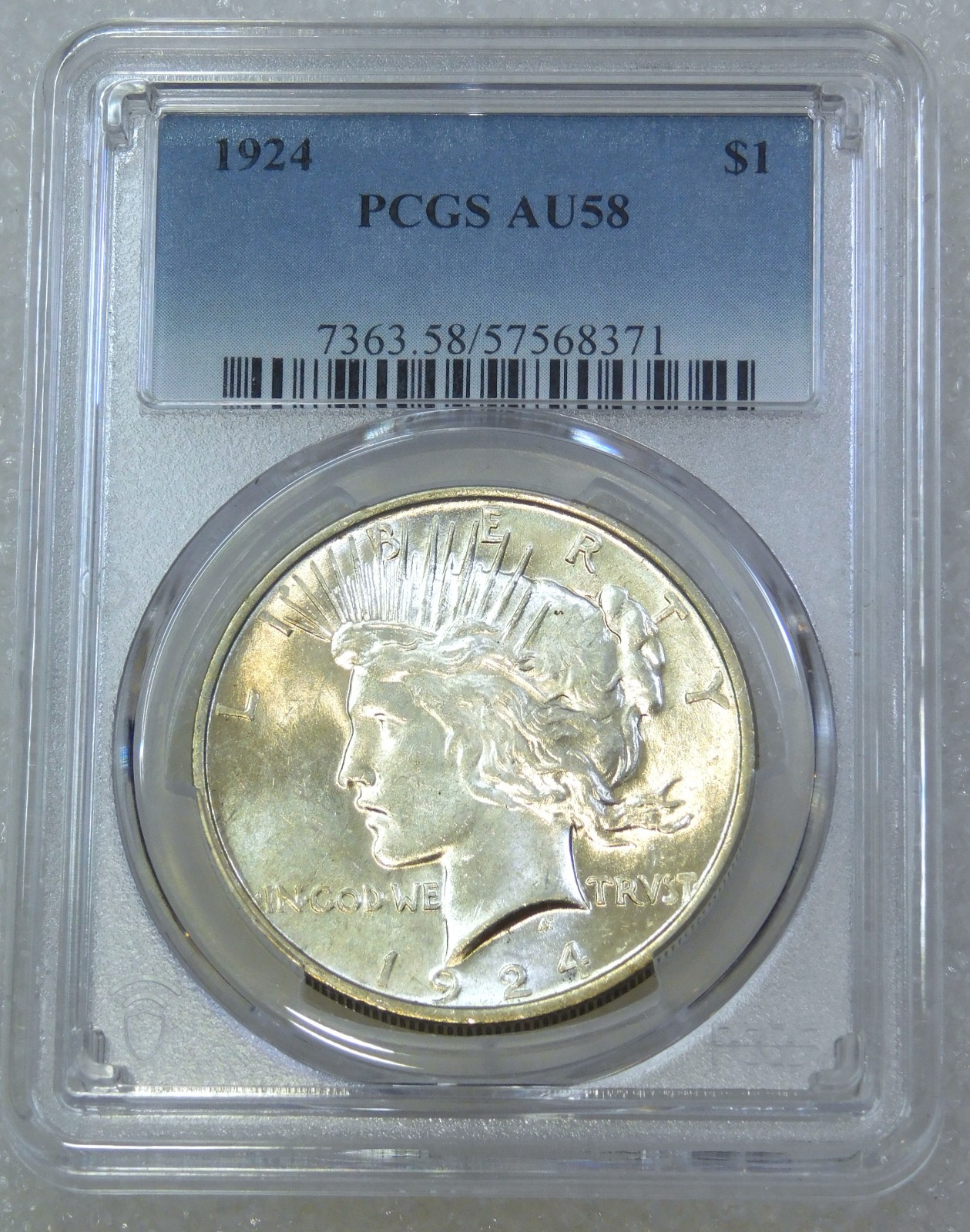 1924 Peace Silver Dollar PCGS AU58 Frosty Bright PQ Just Graded New Holder K526B