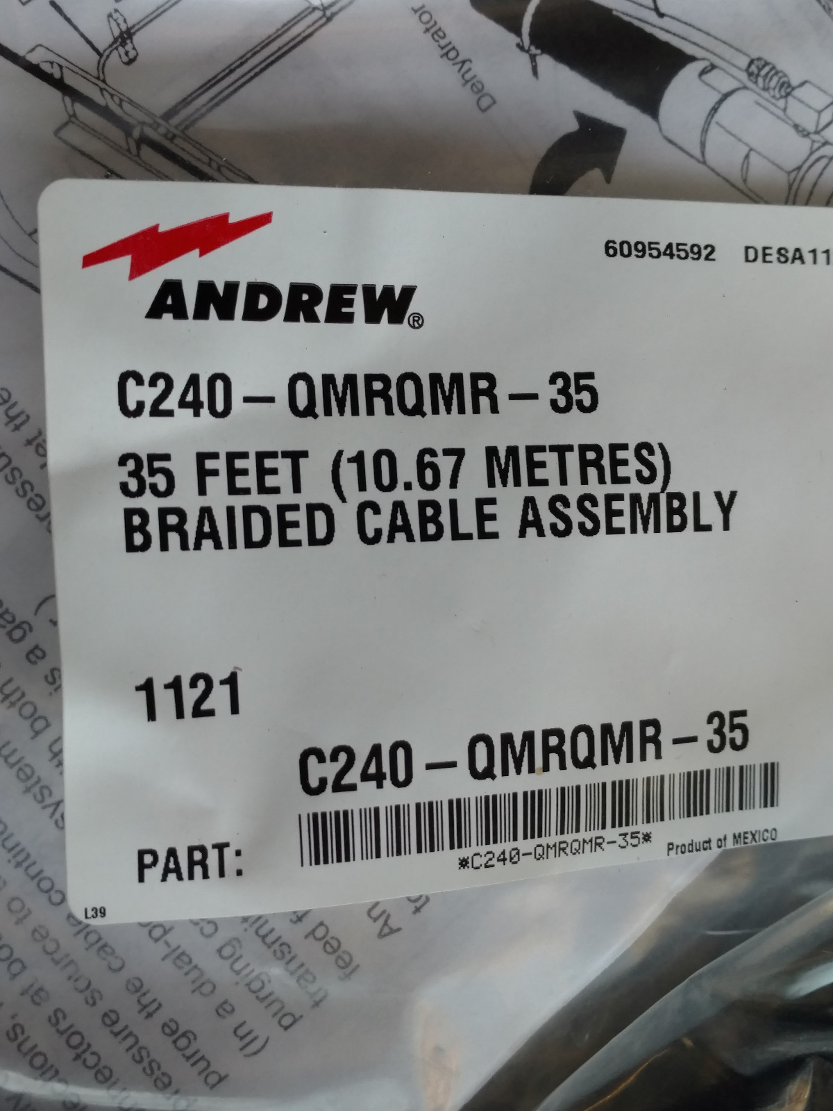 ANDREW C240-QMRQMR-35 BRAIDED CABLE ASSEMBLY 35 FT