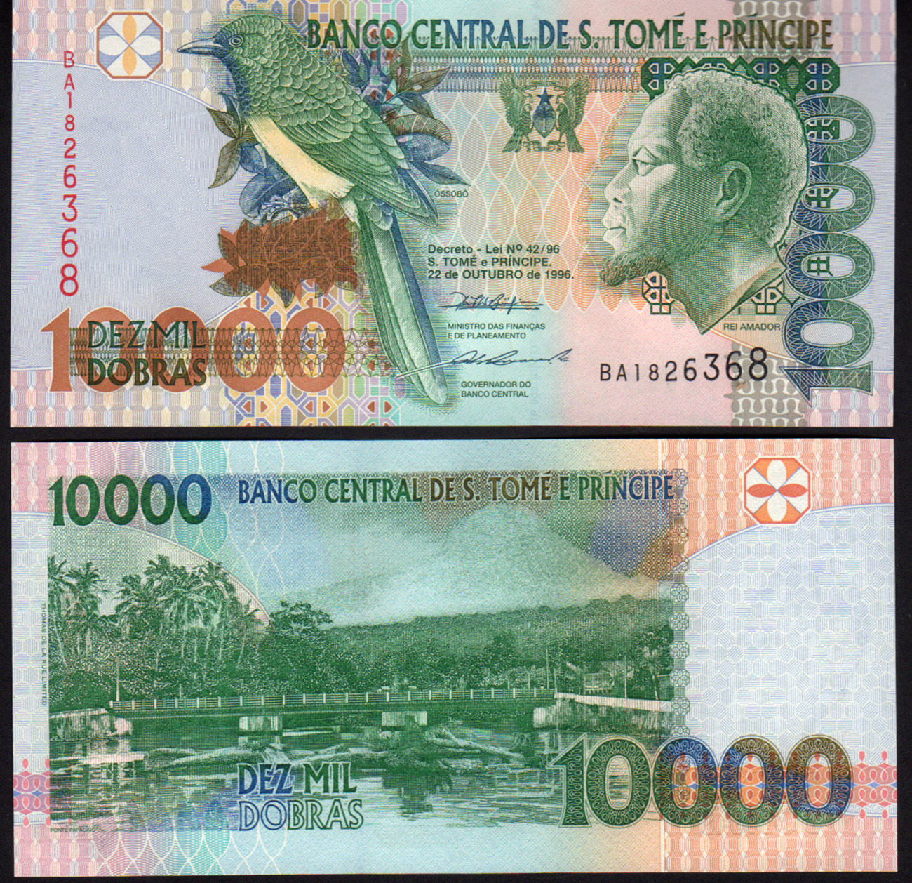 St. Thomas & Prince 10,000 Dobras 1996 Pick 66b Mint Unc