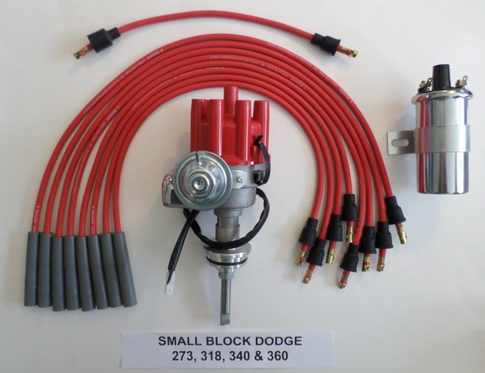DODGE 273-318-340-360 RED Small Female HEI Distributor+45K Coil+Spark Plug Wires