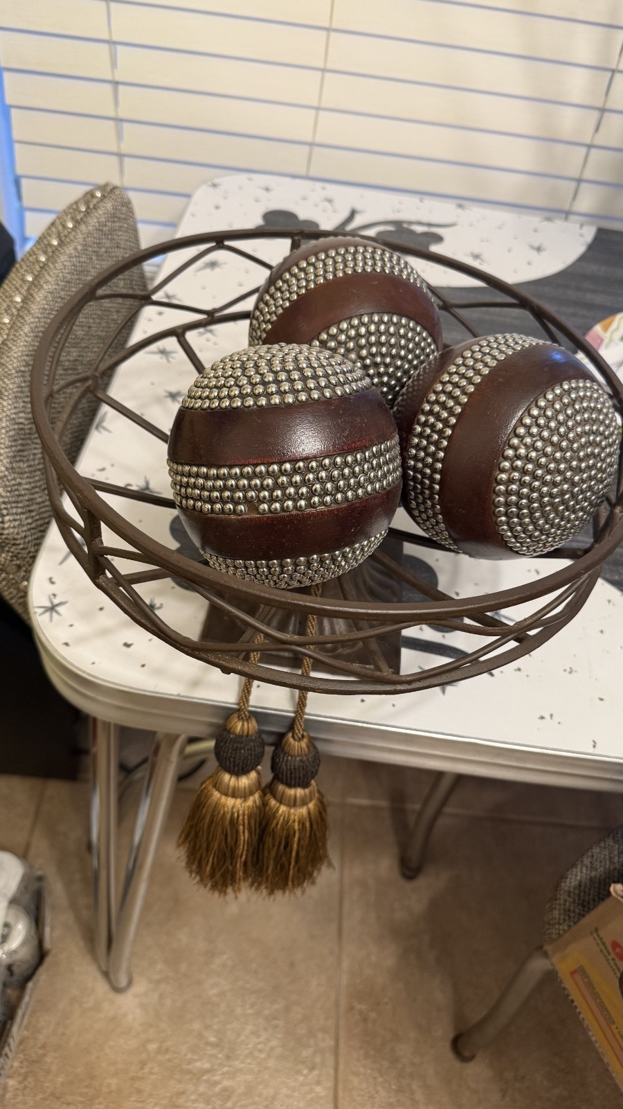 Boho Chic Brown - Vintage Wood & Silver Studded Decorative Balls -