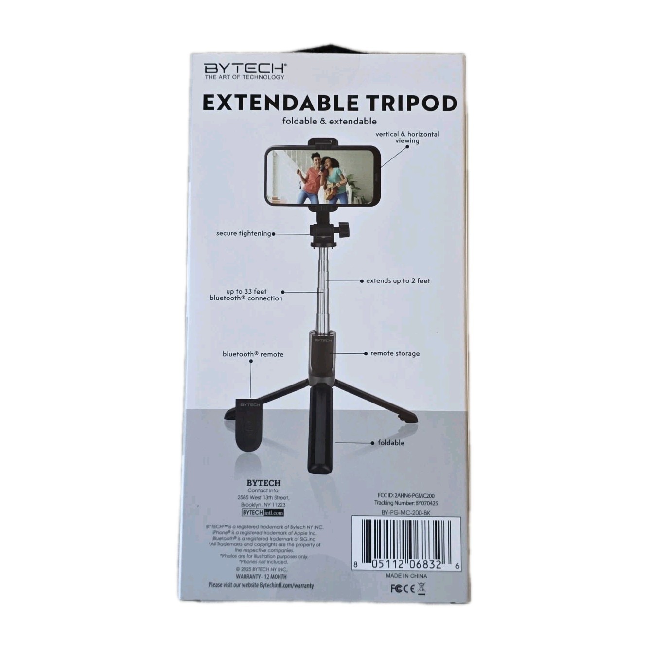 BYTECH Extendable Tripod Bluetooth Remote Foldable Phone Stand 2ft