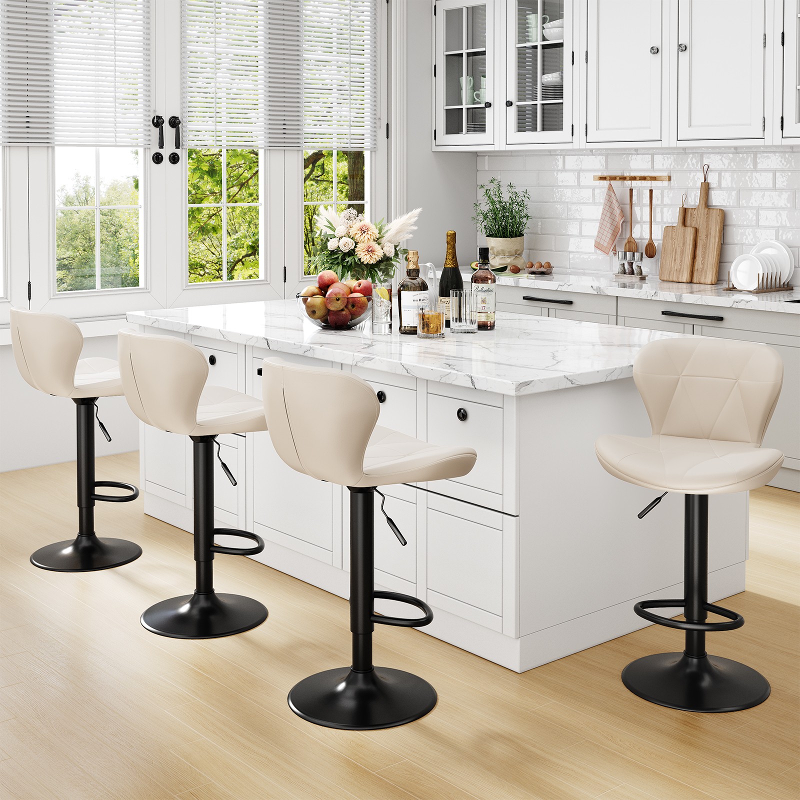 Bar Stools Set of 2/4 PU Leather Bar Stools Adjustable Swivel Kitchen stools