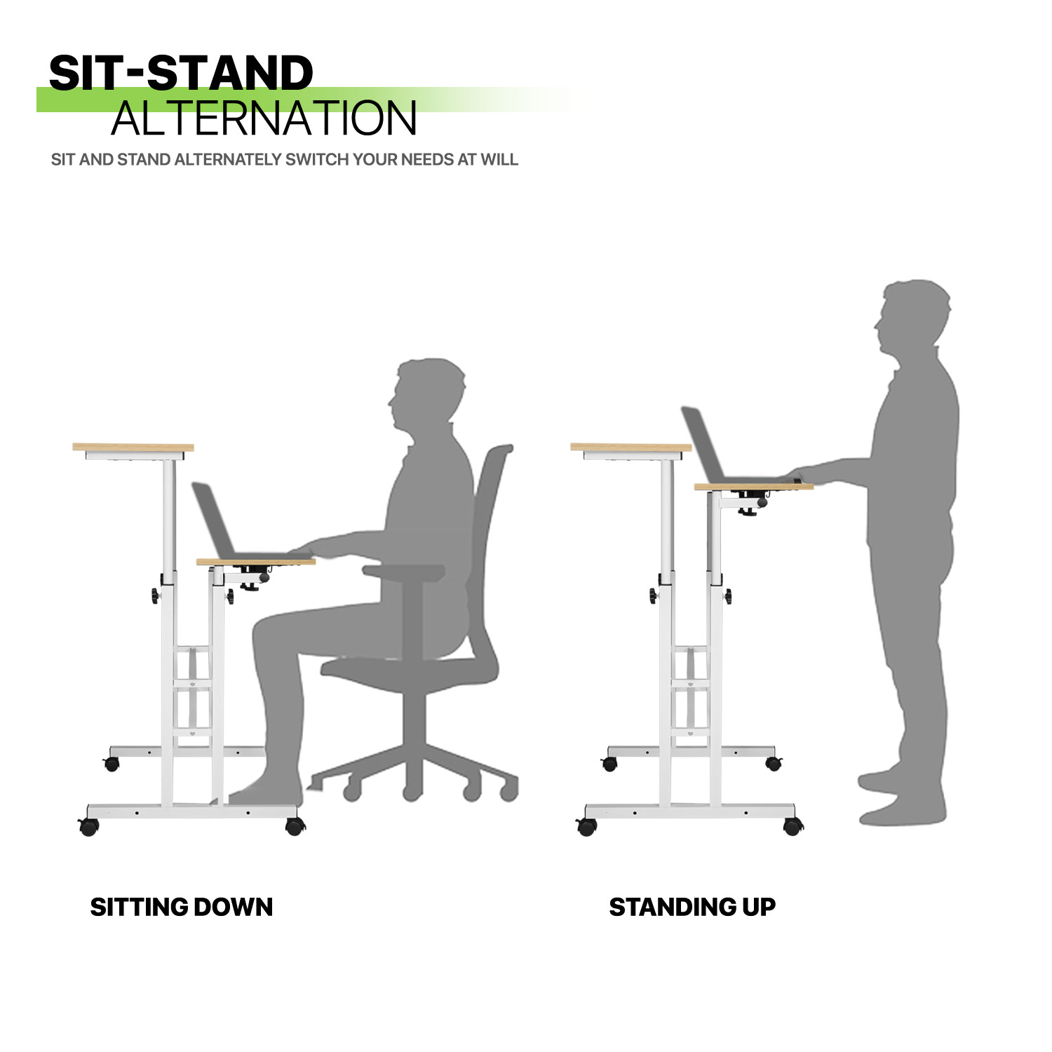 Rolling Laptop Desk Office Computer Table Adjustable Height Stand up Workstation