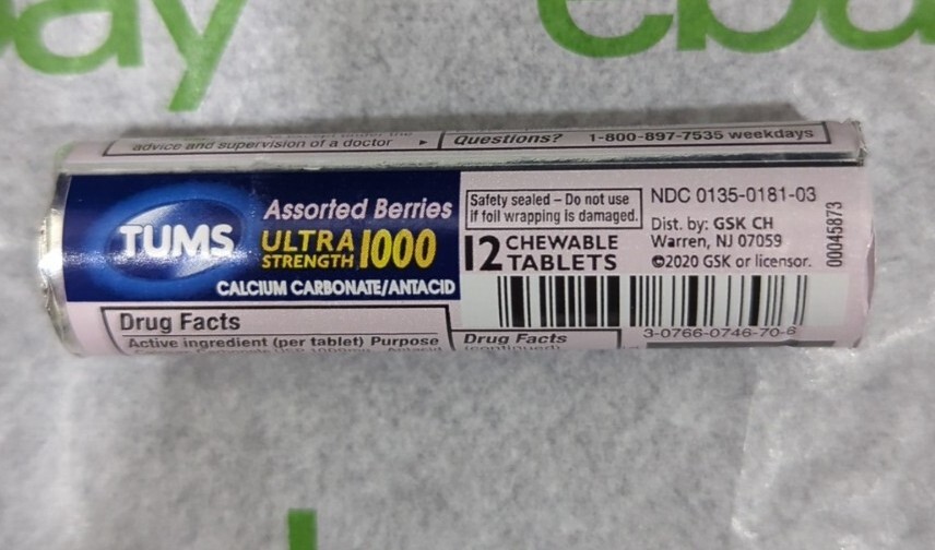 2 Packs of Tums Ultra Strength 1000 Antacid Assorted Berries 12 Chewable Tablets