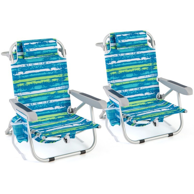 Outdoor Backpack Beach Chair Folding Portable w/Cup Holder and Storage Pockets
