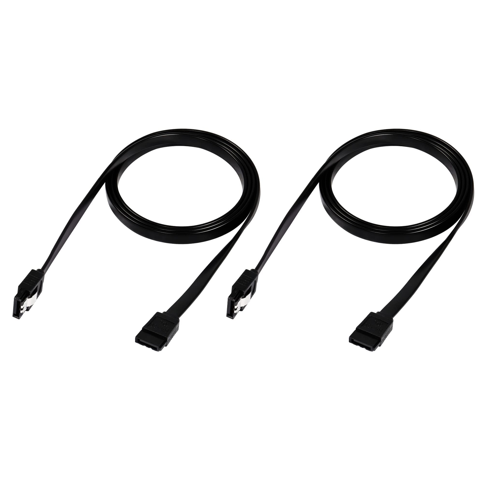 2PCS 39.37" SATA III 6Gbps Cable Flat Angle Locking Latch for HDD SSD Black