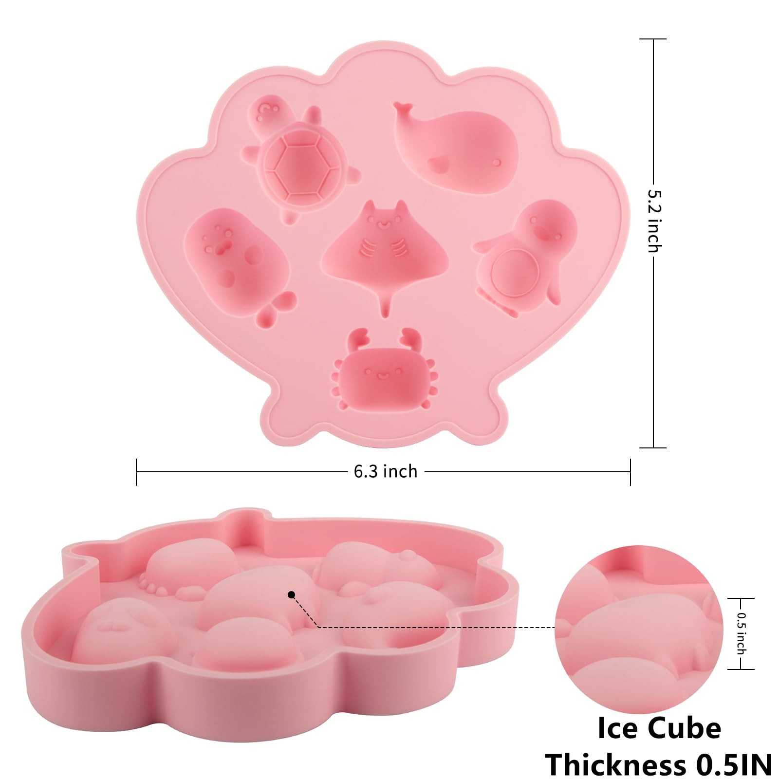 Fu Store Ice Cube Tray Shell Silicone Trays with Cute Small, Pink