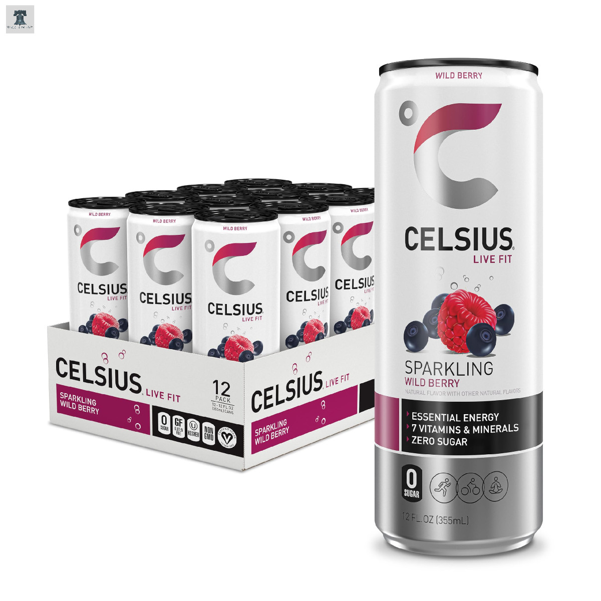 CELSIUS Sparkling Wild Berry Essential Energy Drink 12oz (Pack of 12)
