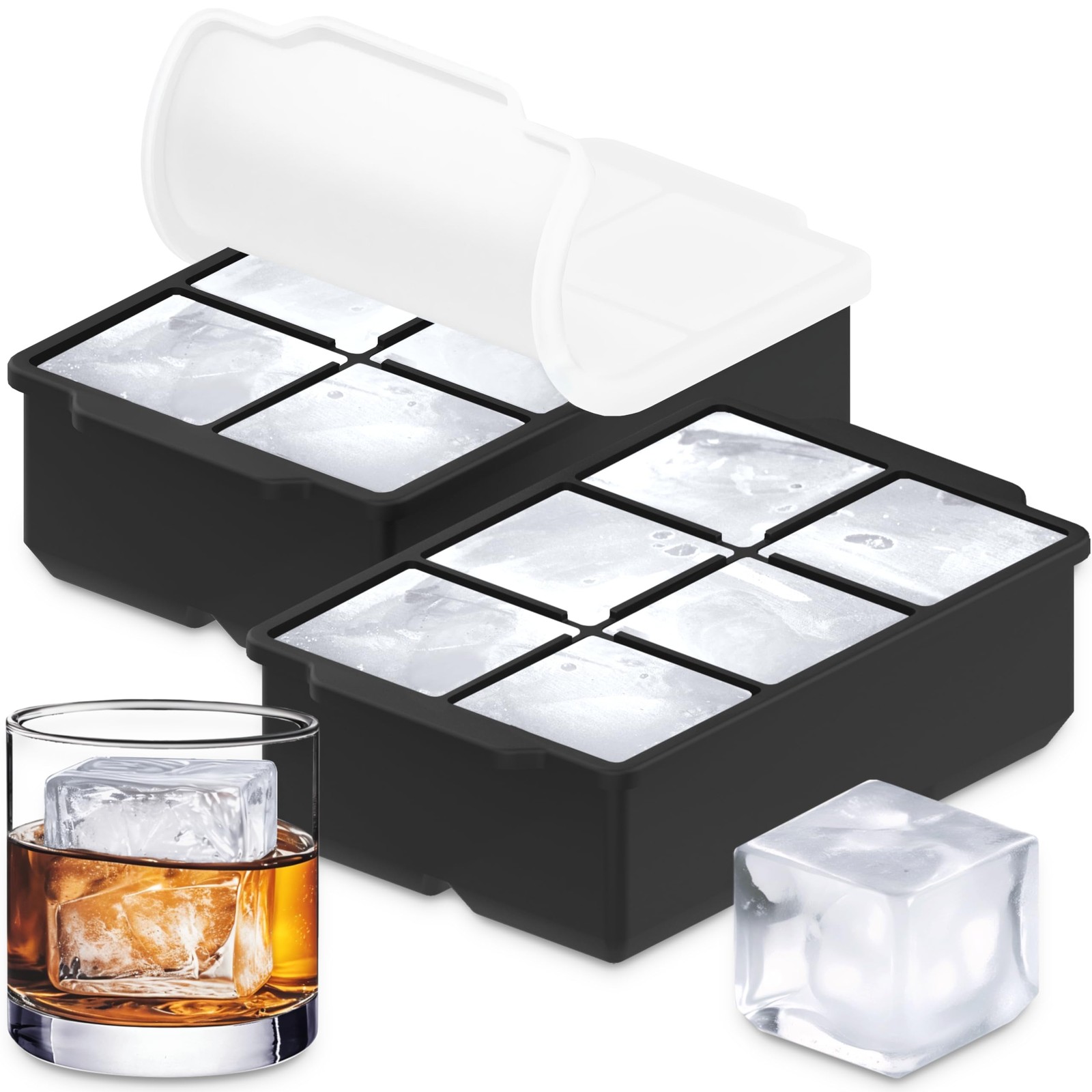 Large Silicone Ice Cube Tray (2-Pack), Easy Release 2-Pack, Black