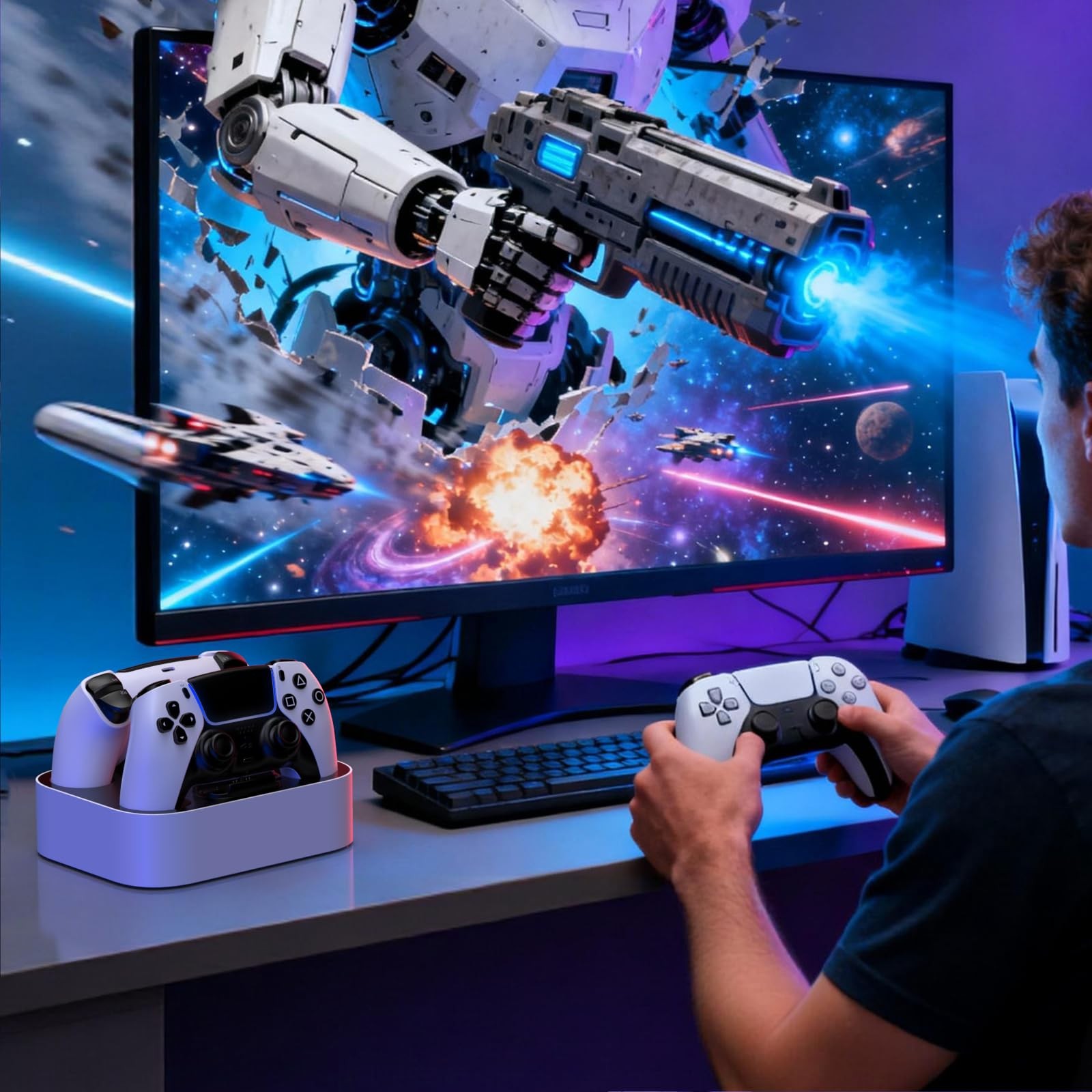 Dual Charging Station for PS5 Controller, Fast Charging Dock Stand with Cable