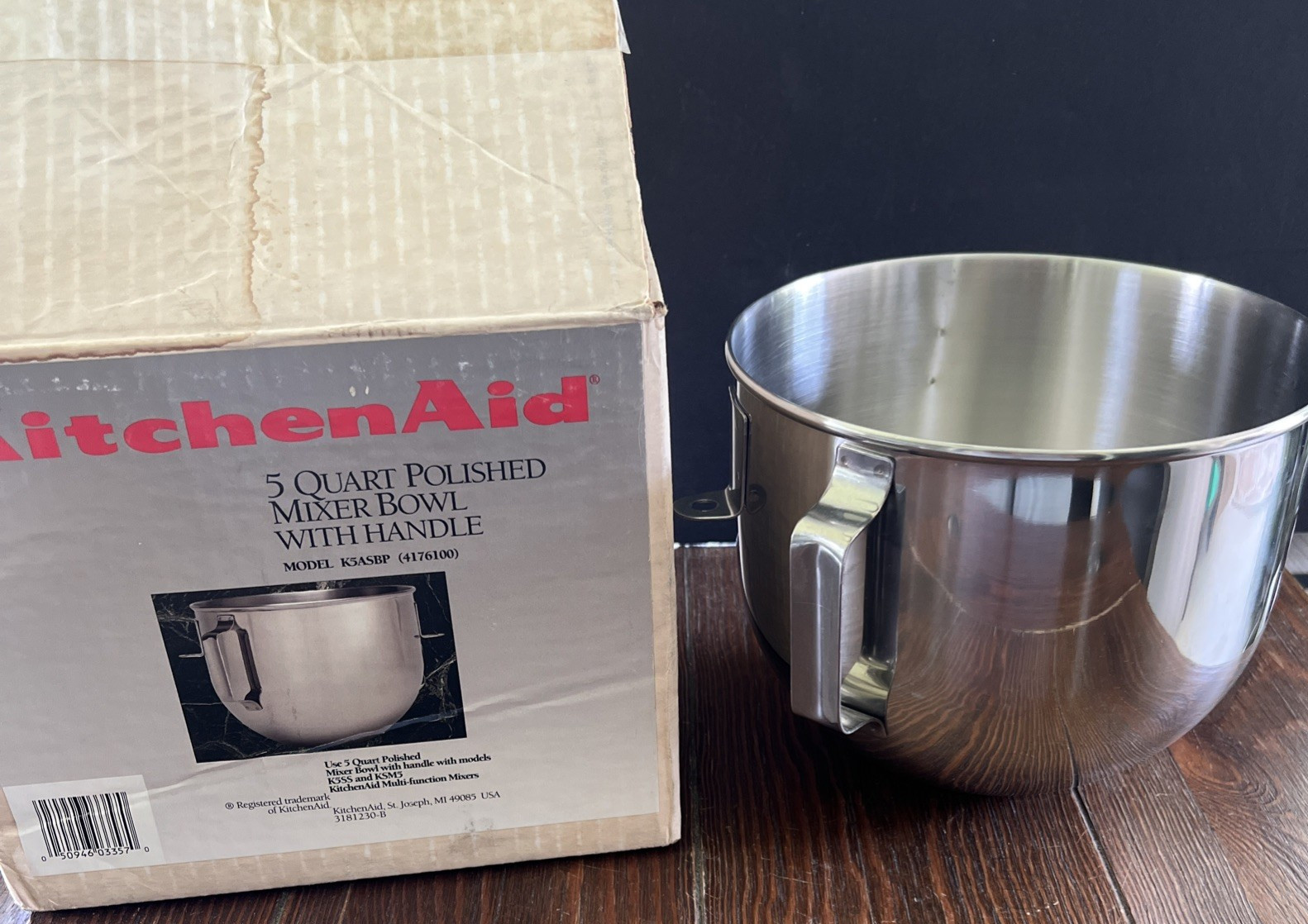 KitchenAid Bowl with Handle K5ASBP 4176100 for 5-Quart Stand Mixer Stainless 8"