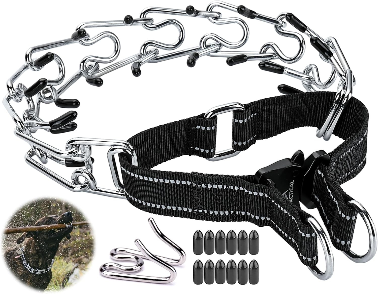 Dog Training Collar with Quick-Release Buckle, Adjustable Stainless Steel Collar