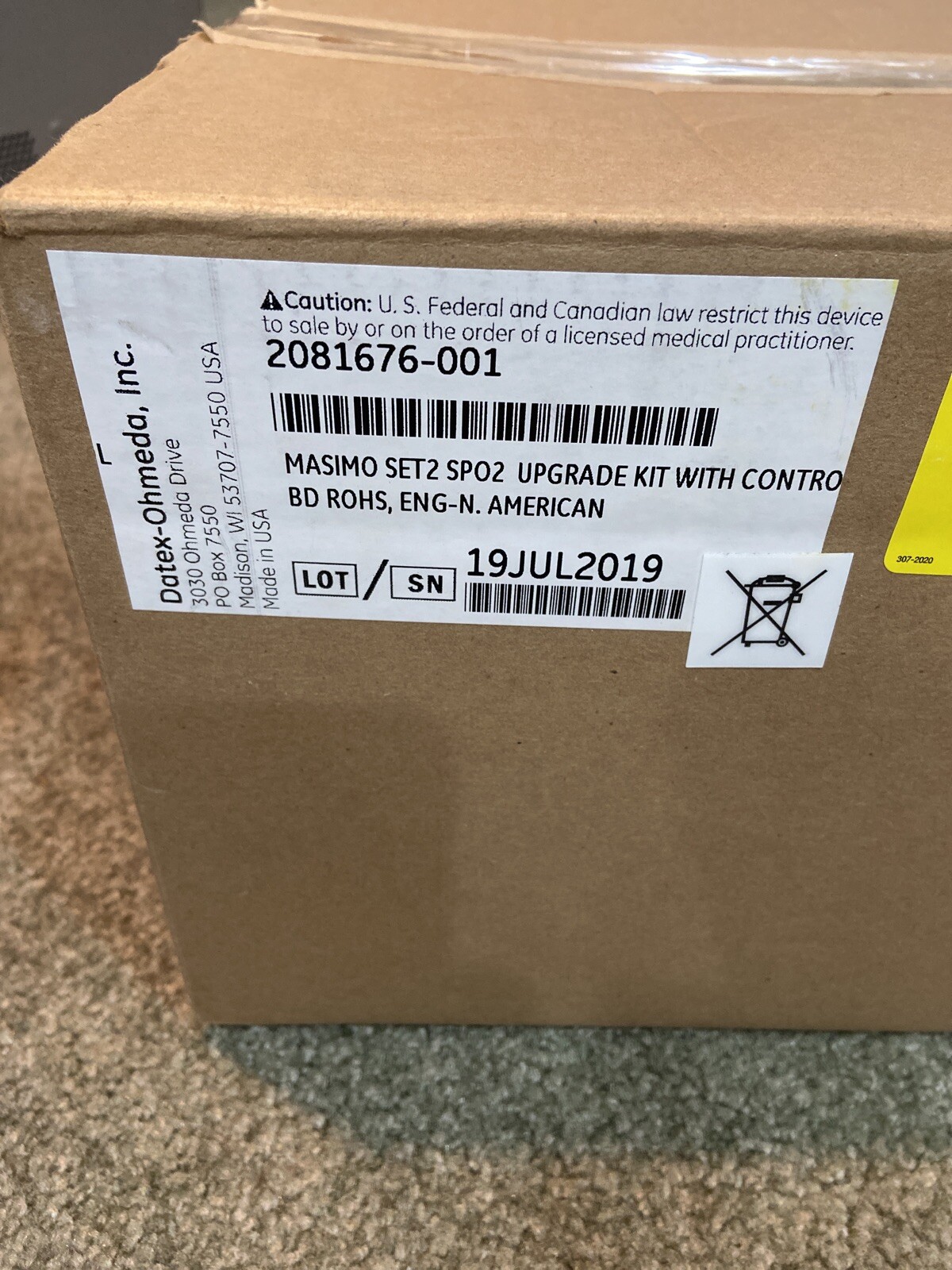 GE MSIT MASIMO SET2 SPO2 UPGRADE KIT WITH CONTROL BOARD 2081676-001 MSRP: $1663