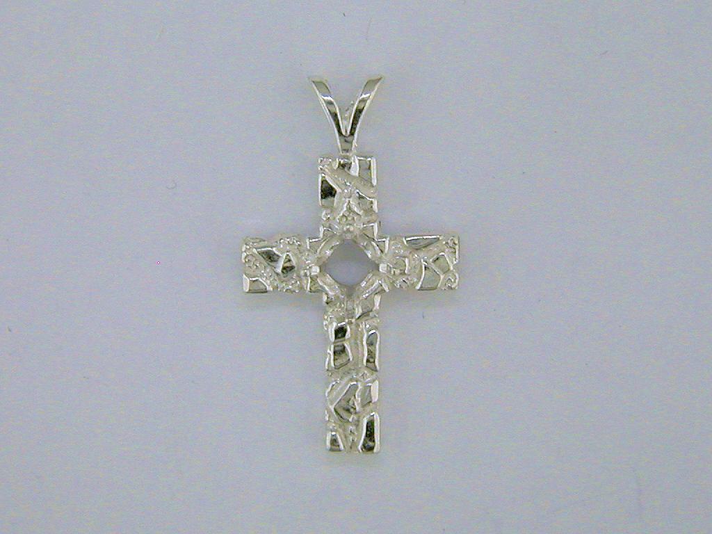 Round Nugget Birthstone Cross Pendant Setting Sterling Silver