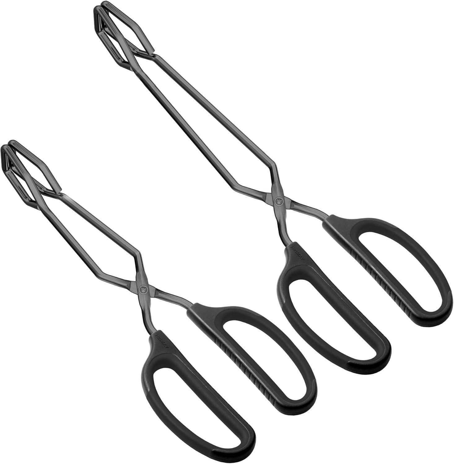 HINMAY Stainless Steel Kitchen Tongs 10" & 12" Set Black Comfortable Grip