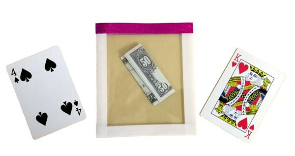 BILL APPEAR Close Up Magic Trick Money Playing Cards Clear Sleeve Envelope Gift