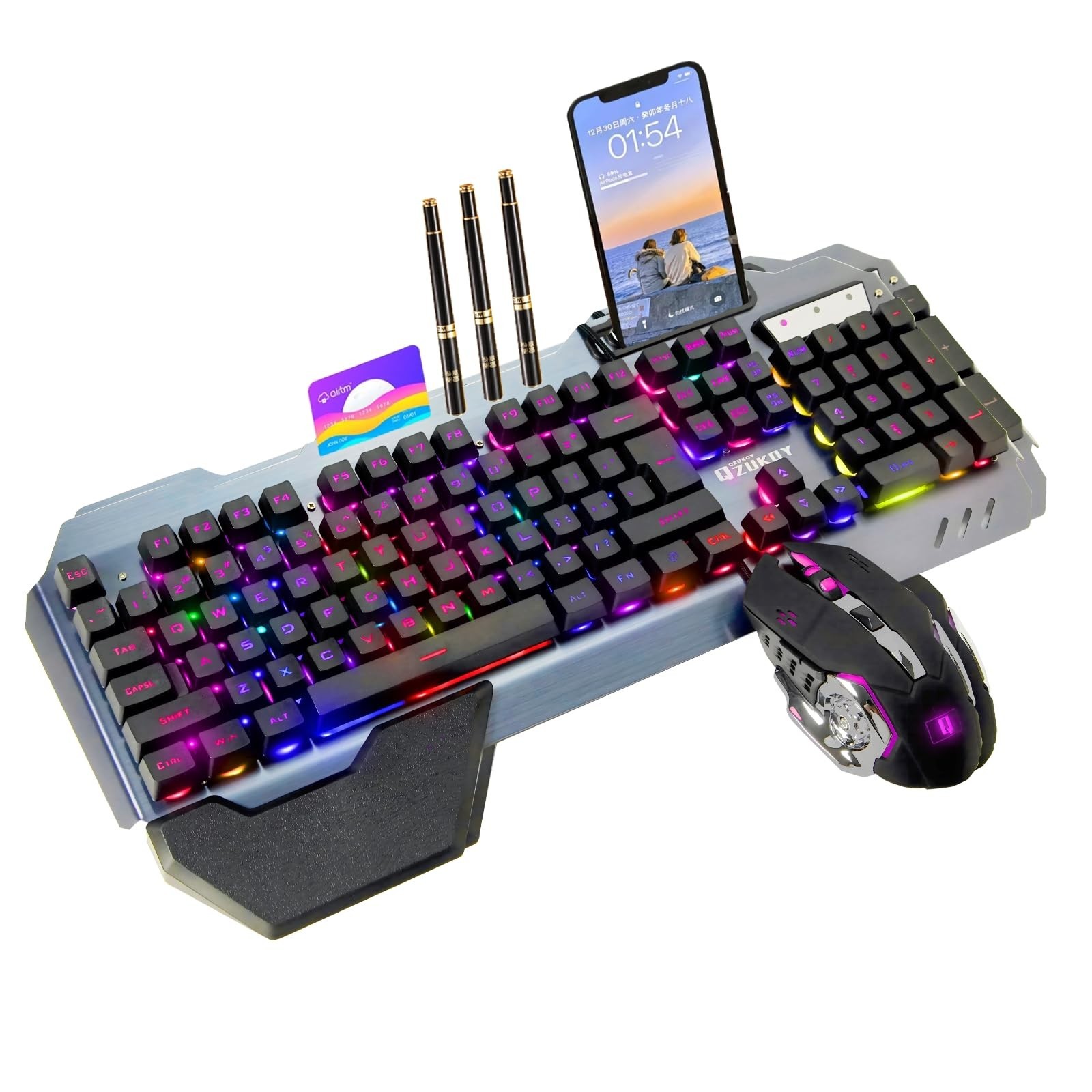 RGB Backlit Gaming Keyboard and Mouse Set – 16 Lighting Modes, 2400DPI 4-B