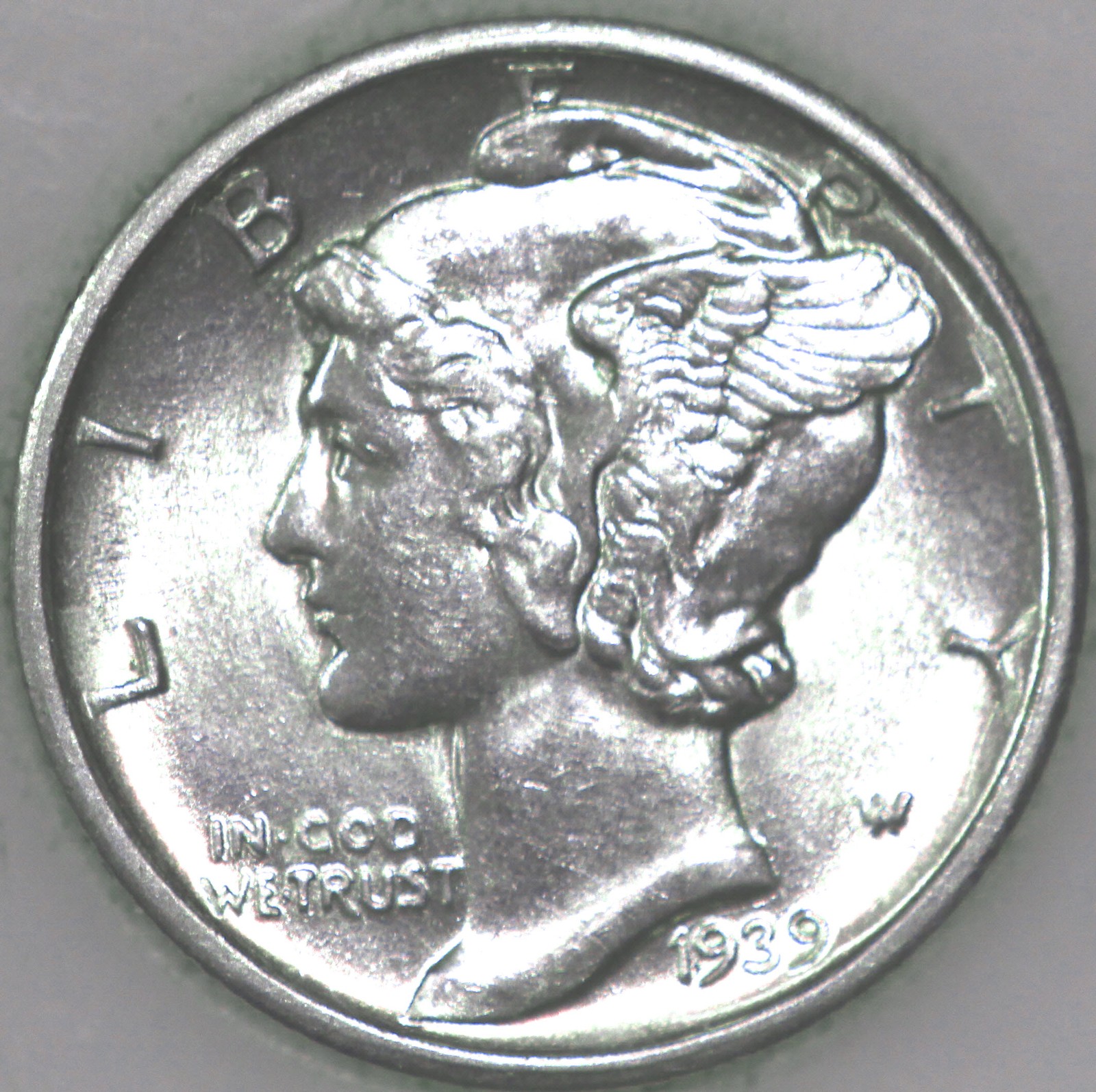 1939-D Mercury Dime 90% Silver, Uncirculated w/ Full Split Bands As Shown [SN03]