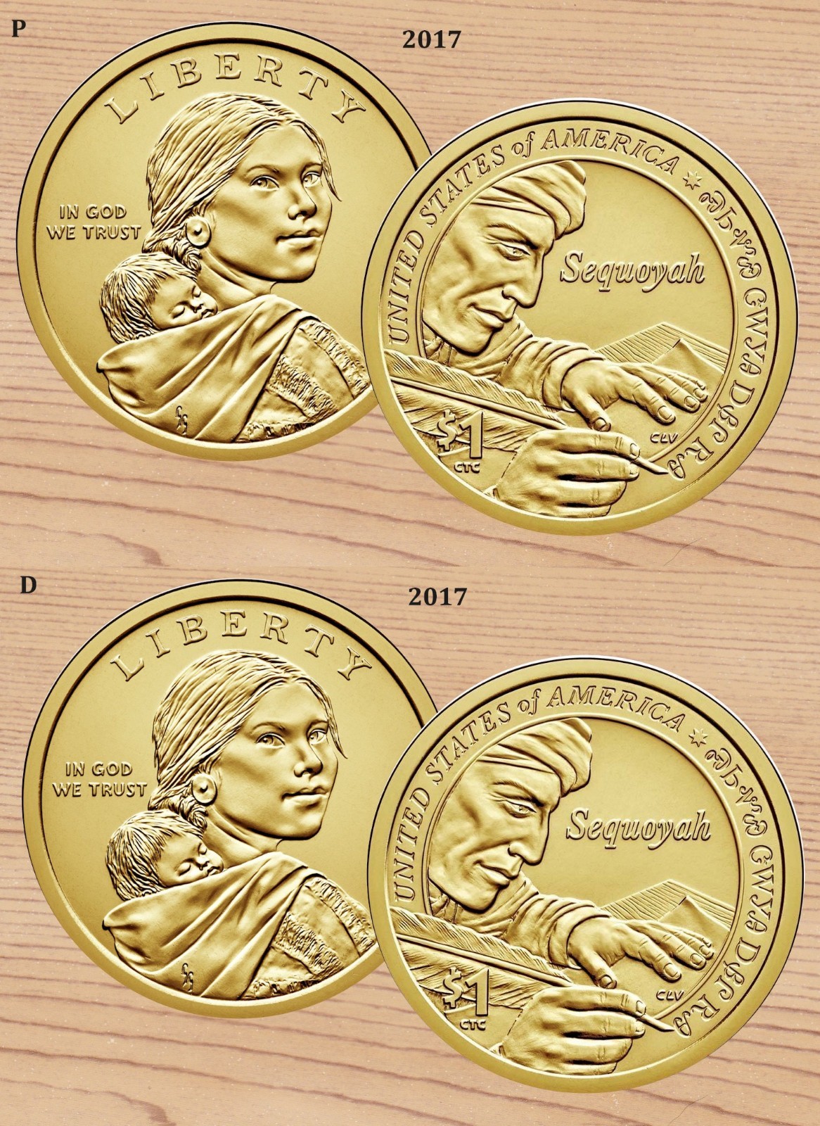 2017 P +D Native American / Sacagawea Golden Dollar BU 2-Coin Set