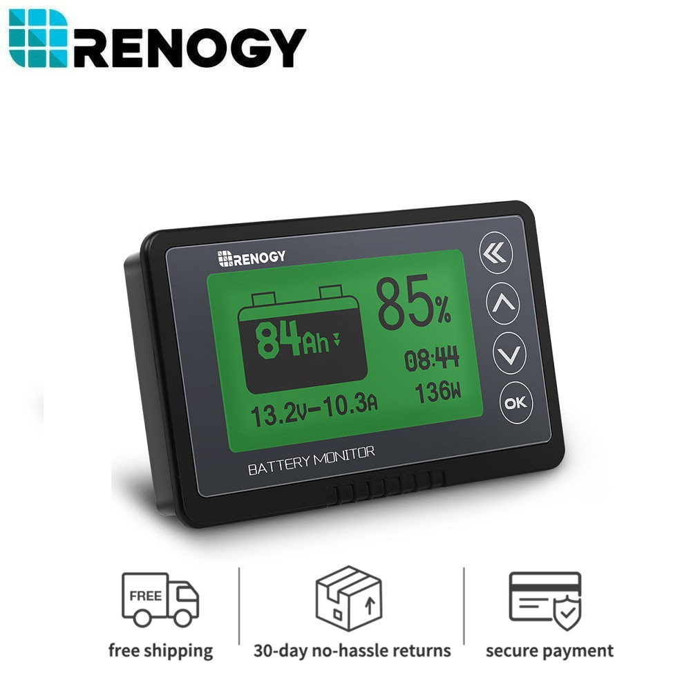 Renogy 500A Battery Capacity Monitor W/ Shunt LCD Display 10V-120V Solar System