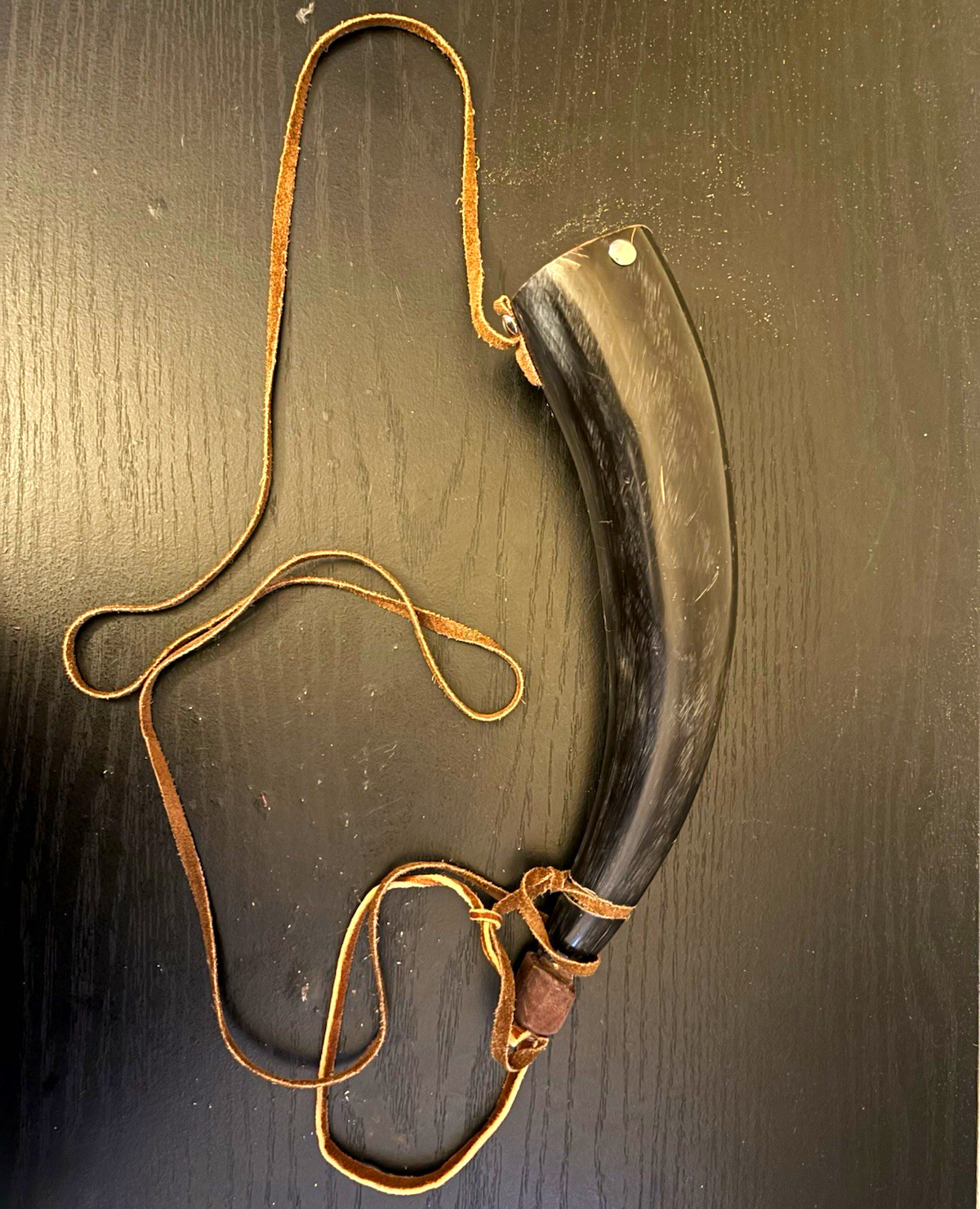 Vintage Black Powder Horn with Leather Strap for Muzzleloader Rifle