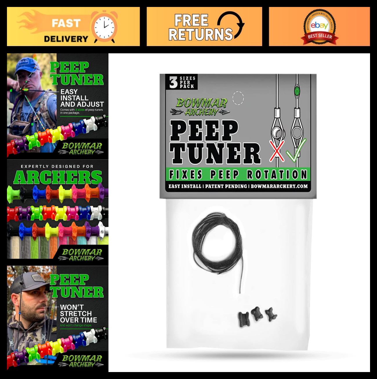 Peep Tuner for Archery - Fix Peep Rotation Easily, 2 Sizes, Easy Installation