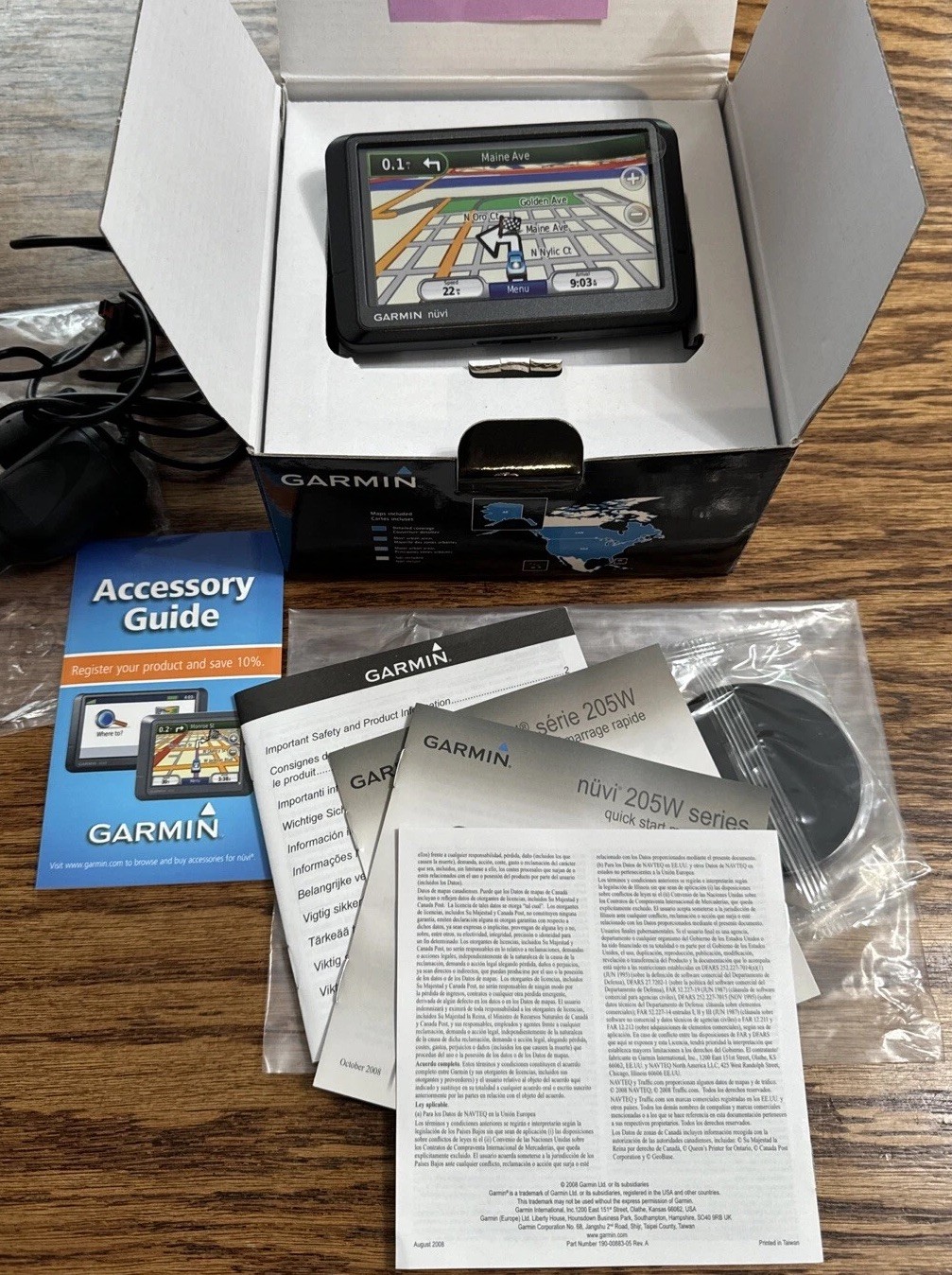 Garmin Nuvi 255W 4.3" Portable GPS/Navigation Unit & Box And Manuals