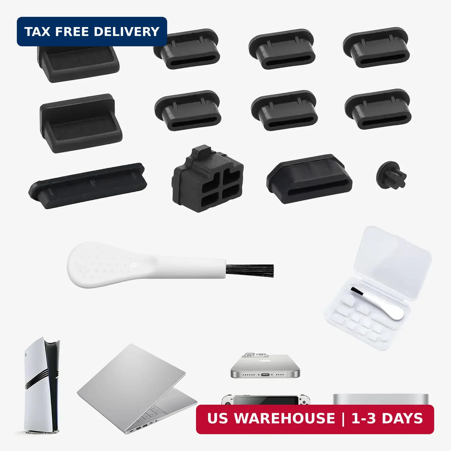12 PCS Silicone Dust Plugs & Cleaning Brush, USB Port Dust Covers Compatible wit