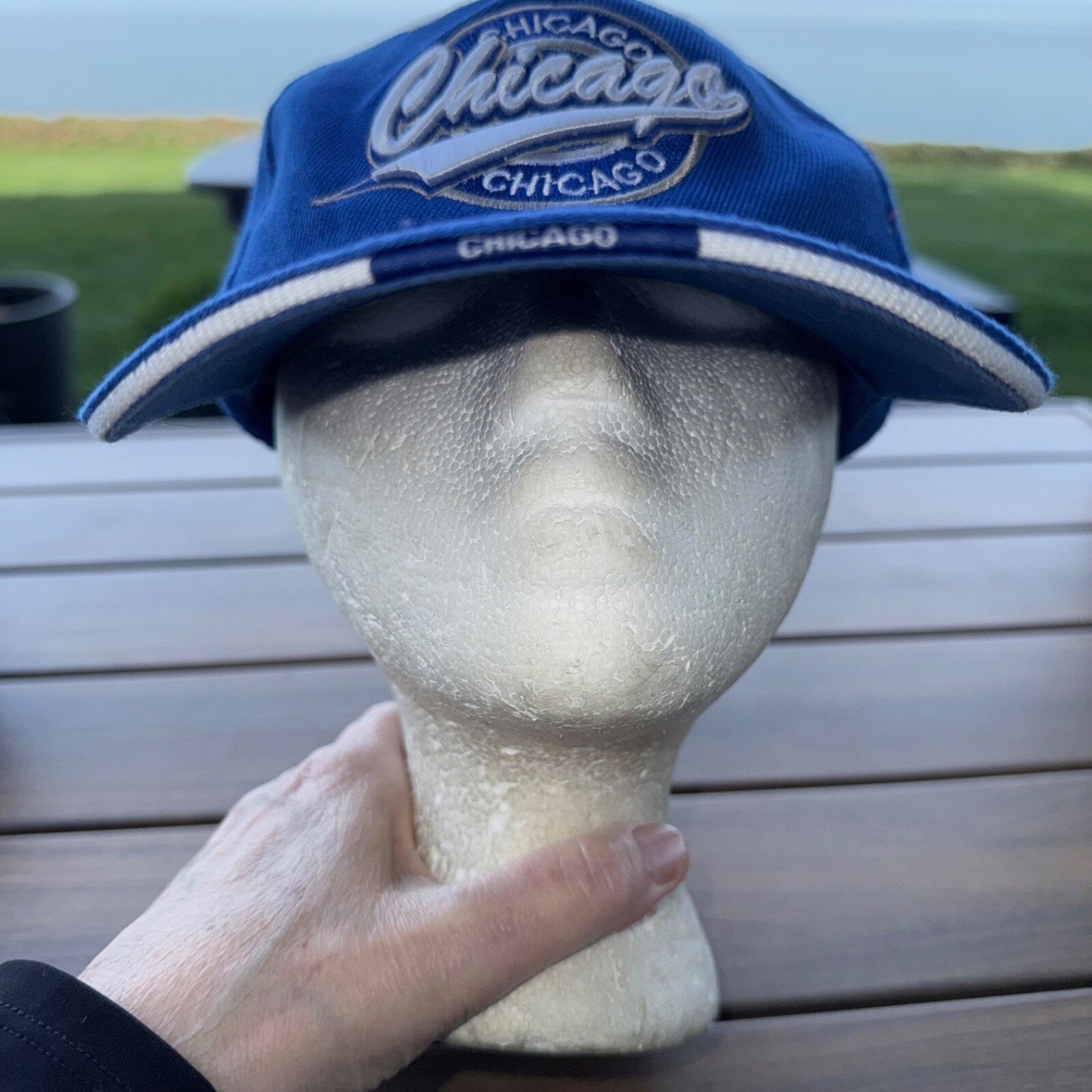 Chicago Hat Cap by City Hunter Royal Blue w White Embroidery Hook Loop EUC