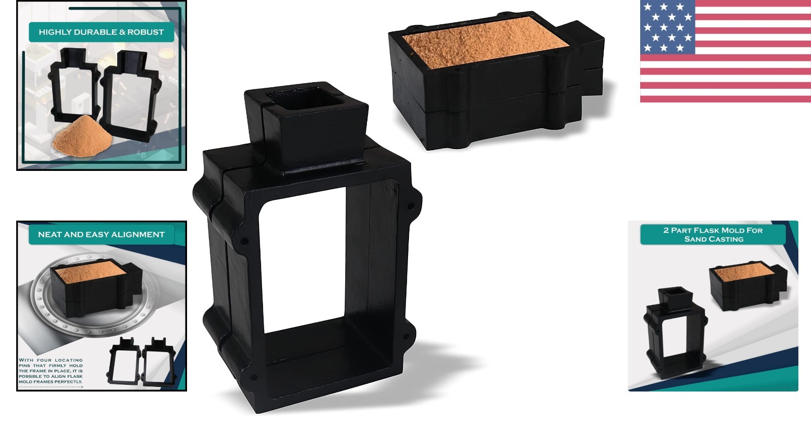 Durable 2-Part Cast Iron Flask Mold for Jewelry Casting - Precision Tool 4.5x3x2