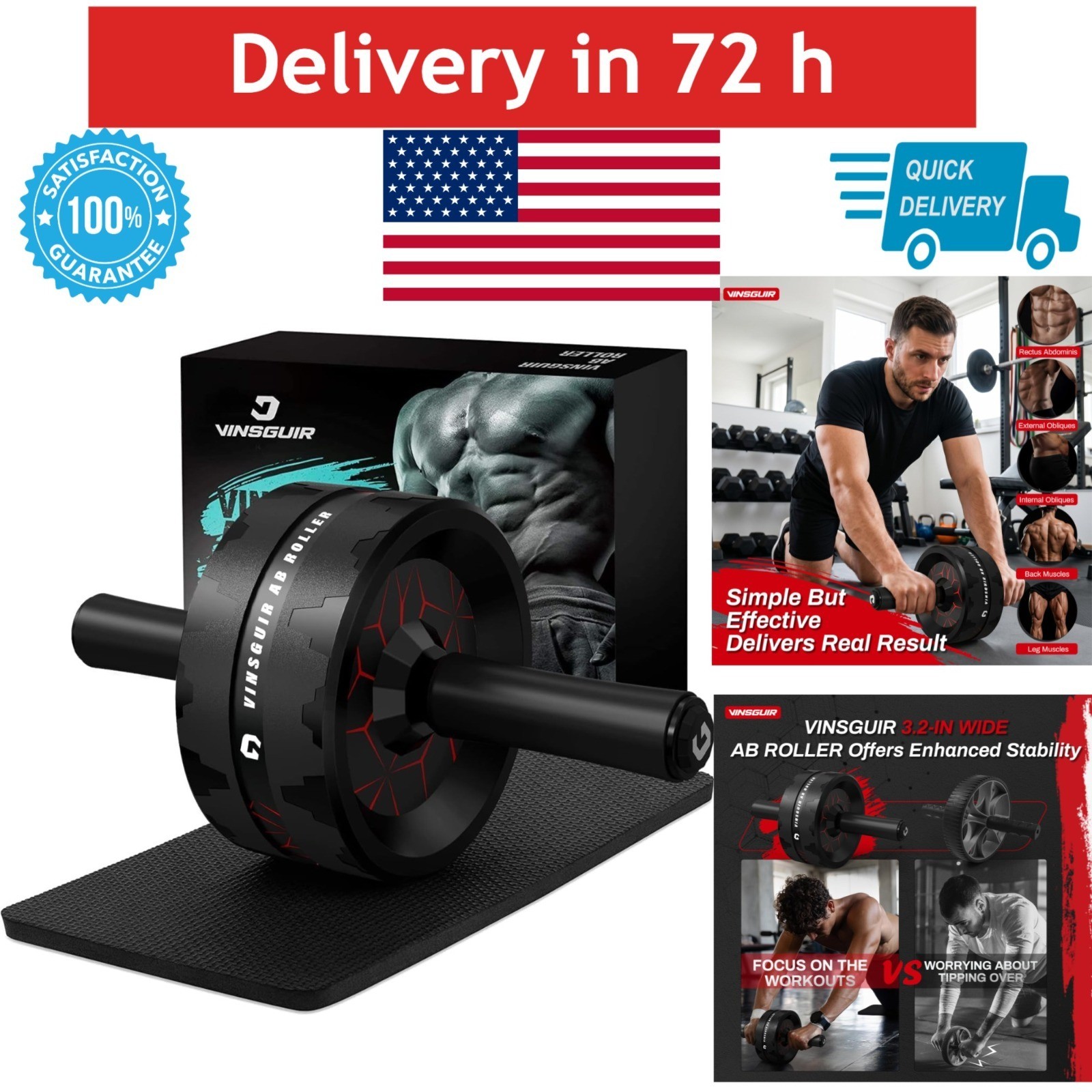 VINSGUIR Ab Roller Wheel - Core Workout Equipment with Knee Pad