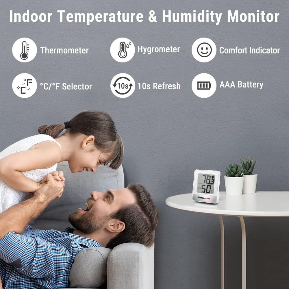 ThermoPro TP49 Digital Hygrometer Indoor Thermometer White