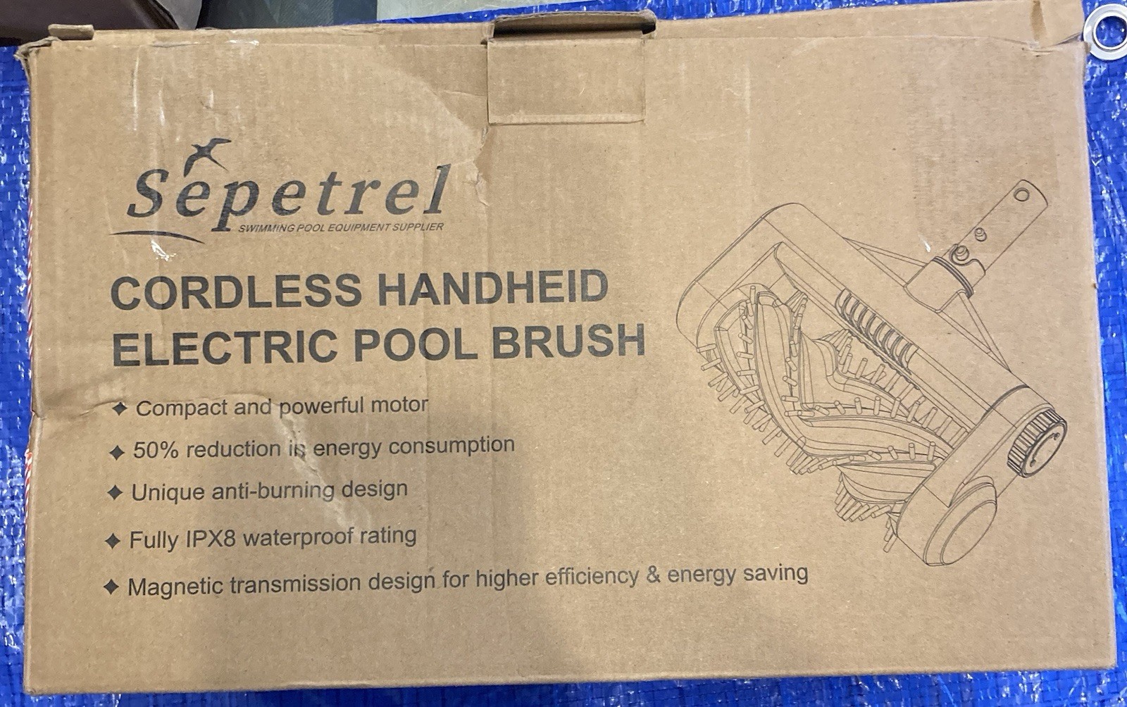Sepetrel Electric Pool Brush Head, Cordless Motorized Pool Scrubber for Inground