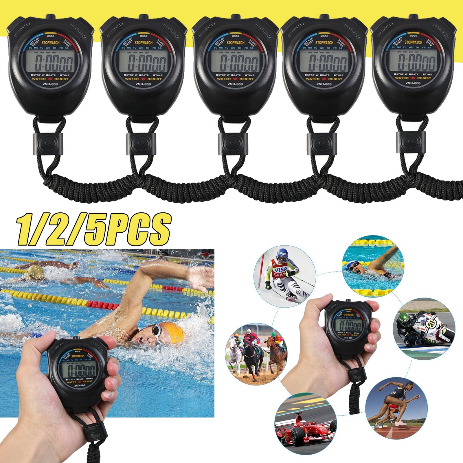 1-5X Sport Stopwatch Timer Multi-Function Sport Digital Stopwatch Large Display