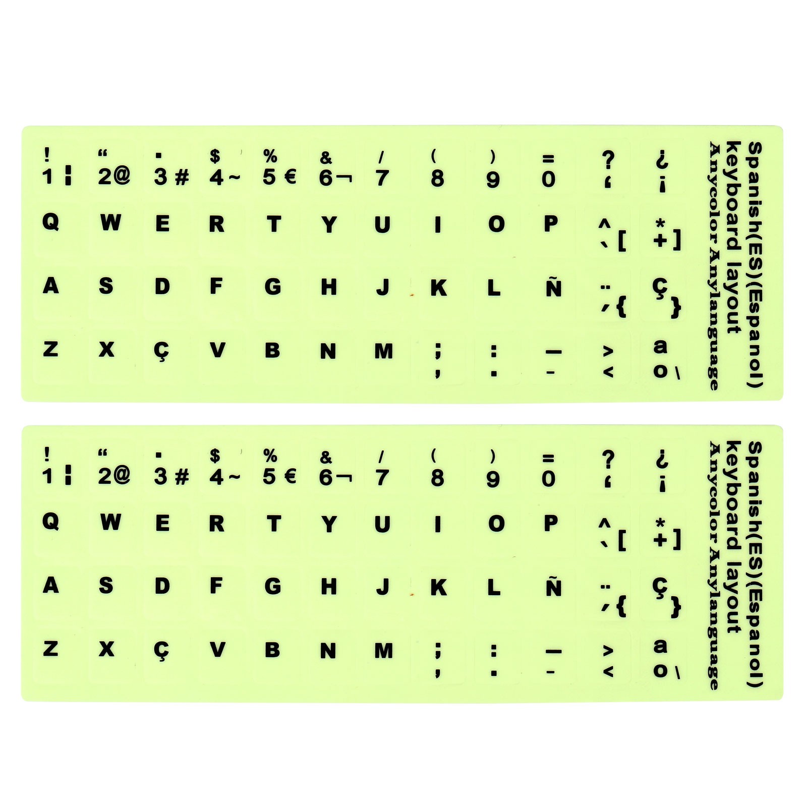 Spanish Keyboard Stickers Glow in the Dark, 2pcs Keyboard Cover, Black