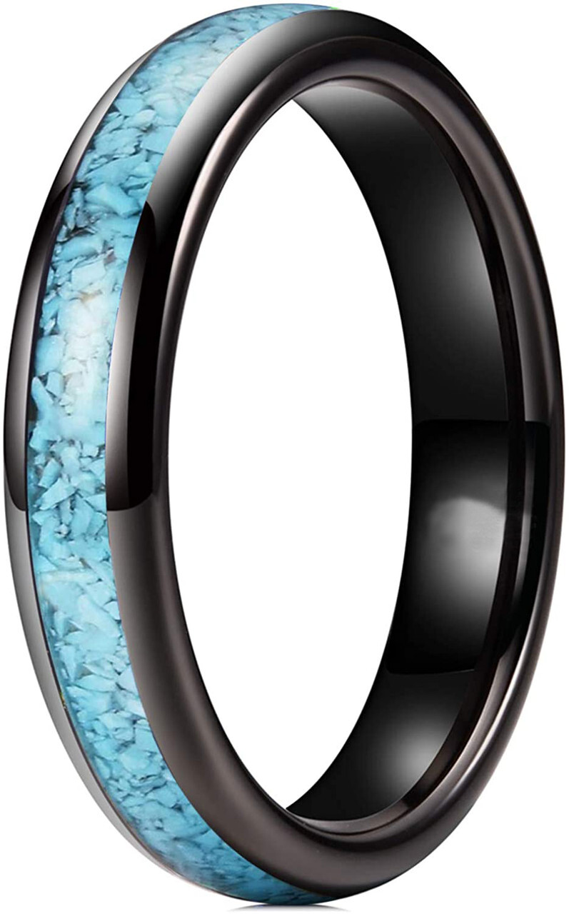 Ebay Wedding Rings for Women 4mm Crushed Turquoise Black Tungsten Wedding Band