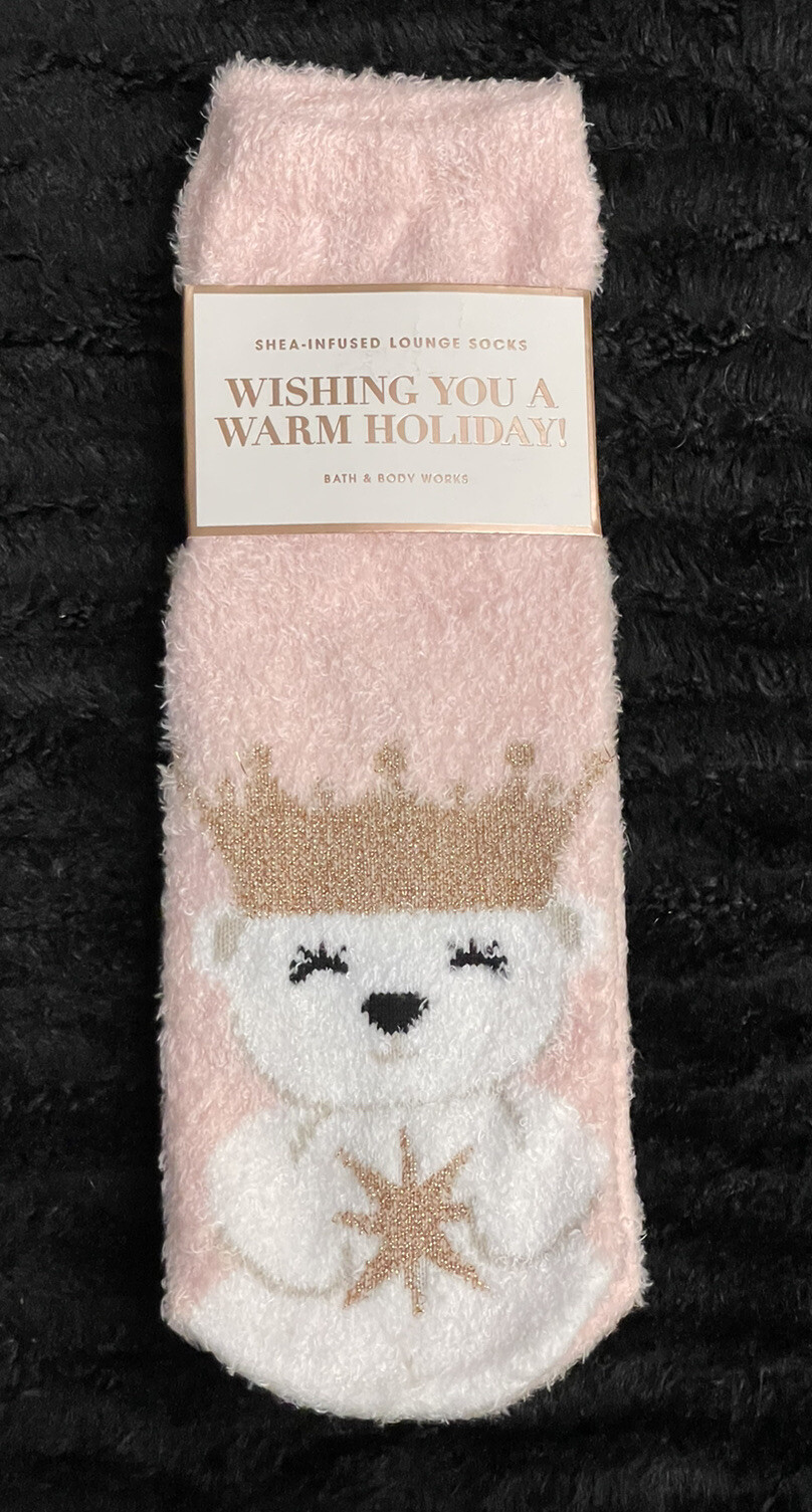 NEW! Bath & Body Works Royal POLAR BEAR Crown Pink SHEA INFUSED Socks