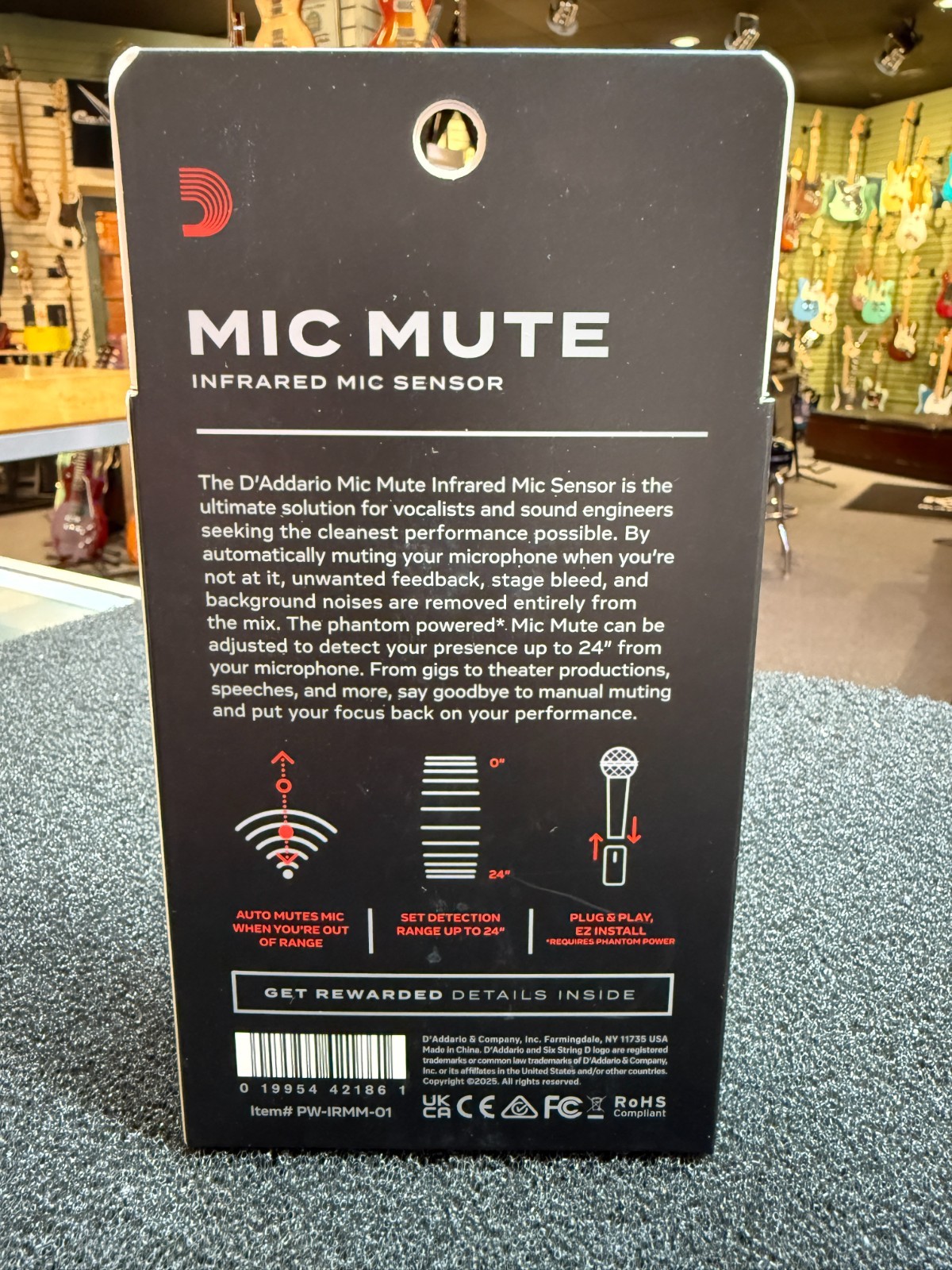 D'Addario IR Mic Mute Infared Mic Microphone Sensor with BOX In Black
