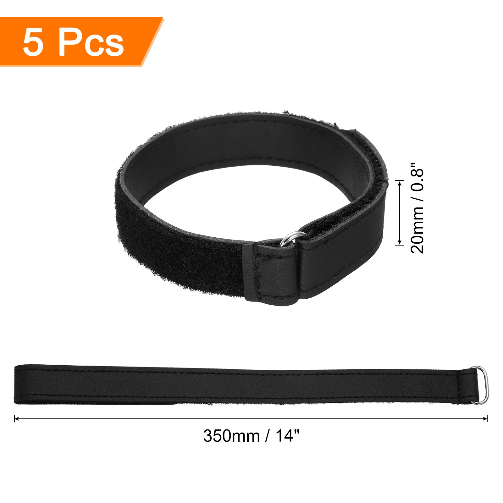 5Pcs Battery Tie Down Straps 0.8x14" Black Leather Hold Down Hook Loop Straps