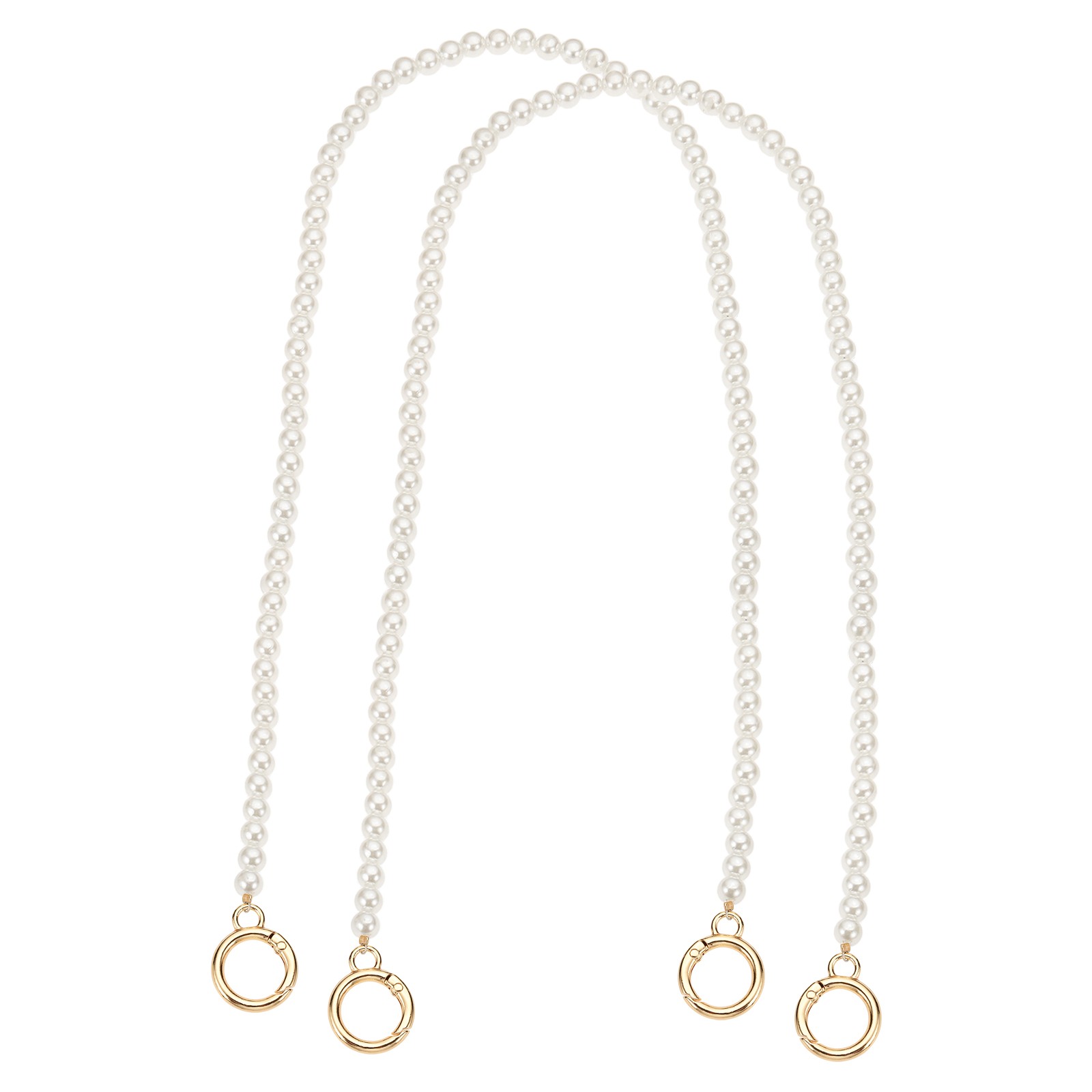 2 Pack 47" Imitation Pearl Purse Strap with Spring O Rings [Golden]