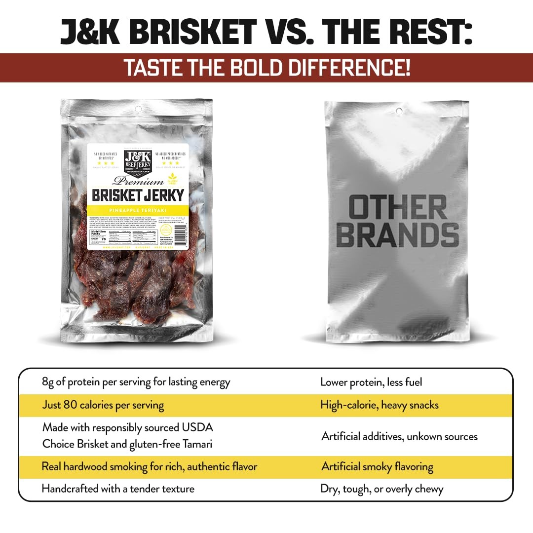JK Jerky Beef Brisket Jerky - Pineapple Teriyaki - Hand Crafted Small Batch A...